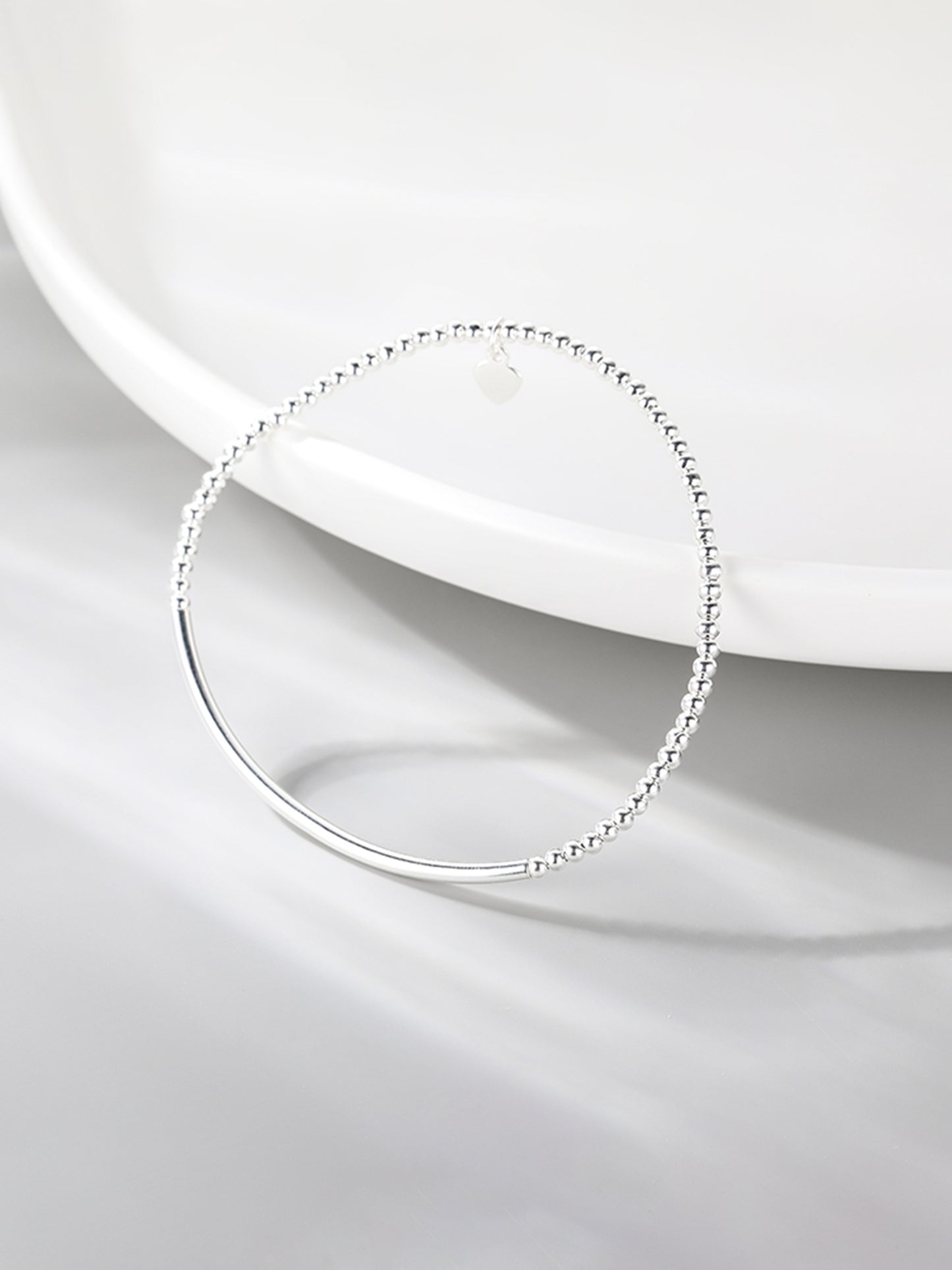 Sterling Silver Thin Elastic Stretch Bead Ball Noodle Tube Bracelet 16cm - Small Wrist - sugarkittenlondon