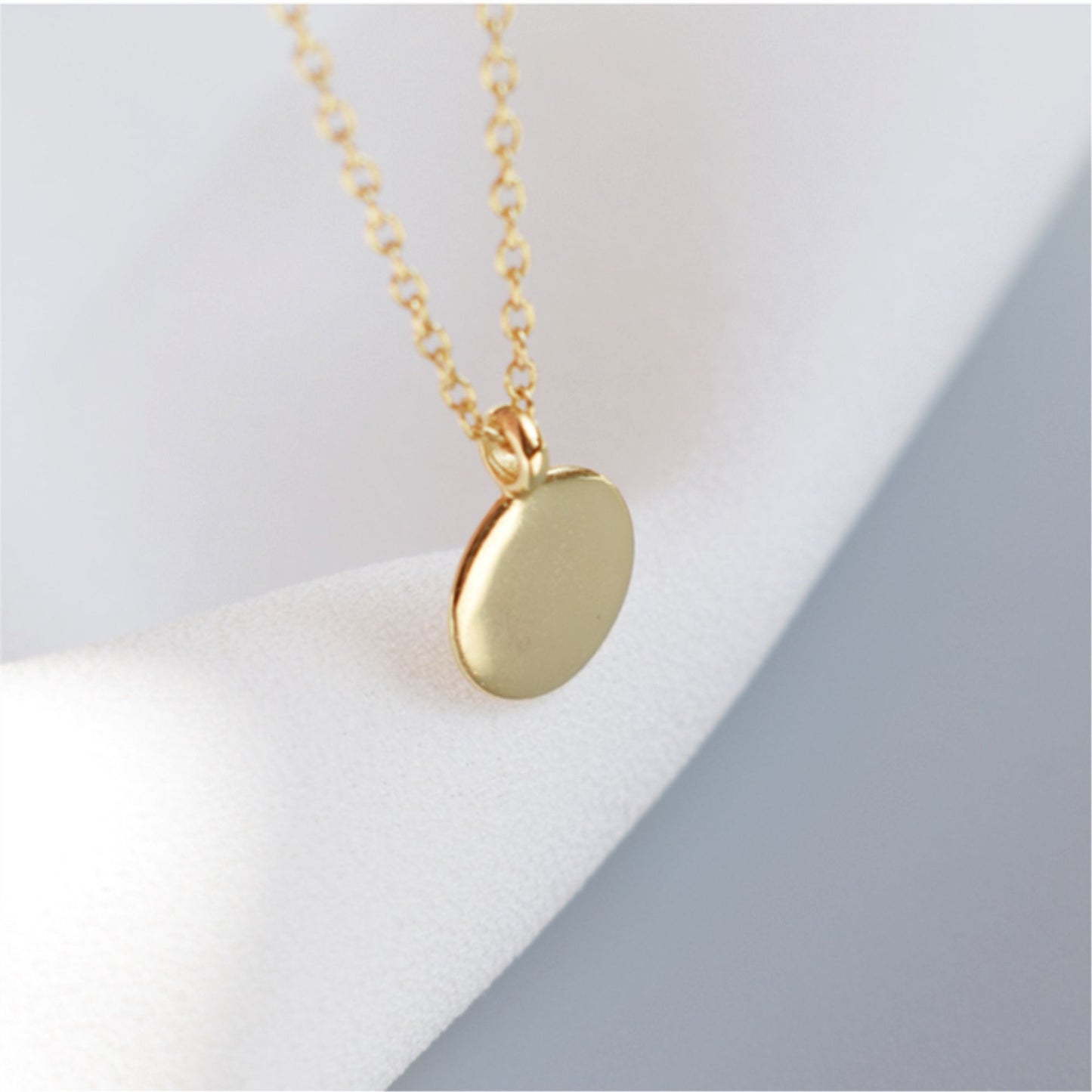 Sterling Silver Round Disc Pebble Circle Necklace 2 Tones - sugarkittenlondon