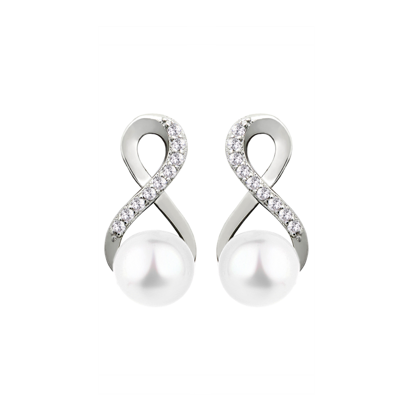 Sterling Silver Infinity Knot Natural Freshwater Pearl Stud Earrings - sugarkittenlondon