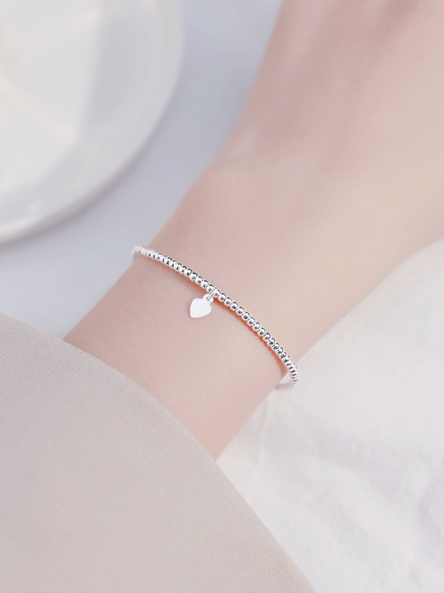 Sterling Silver Thin Elastic Stretch Bead Ball Noodle Tube Bracelet 16cm - Small Wrist - sugarkittenlondon