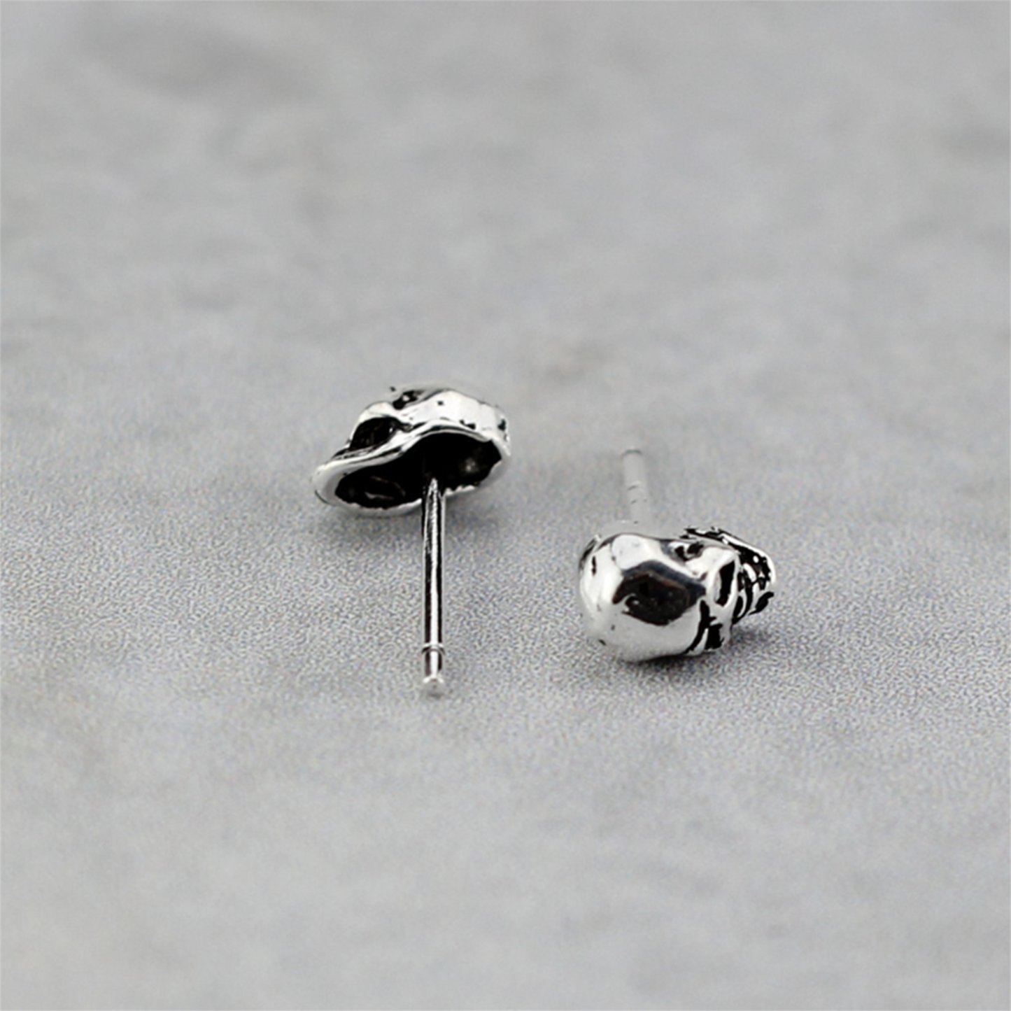 Sterling Silver Oxidized Small Punk Gothic Skull Statement Unisex Stud Earrings - sugarkittenlondon