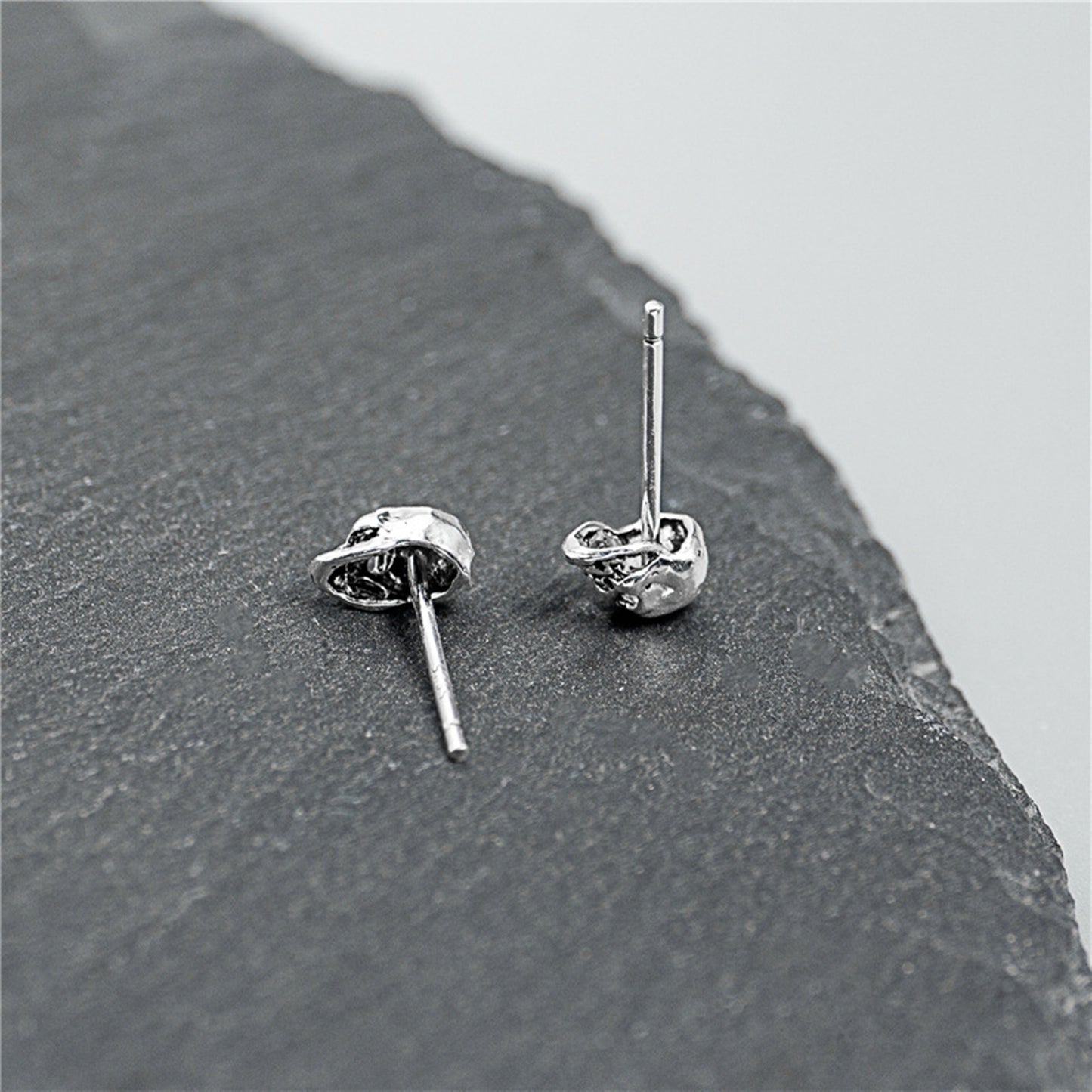 Sterling Silver Oxidized Small Punk Gothic Skull Statement Unisex Stud Earrings - sugarkittenlondon