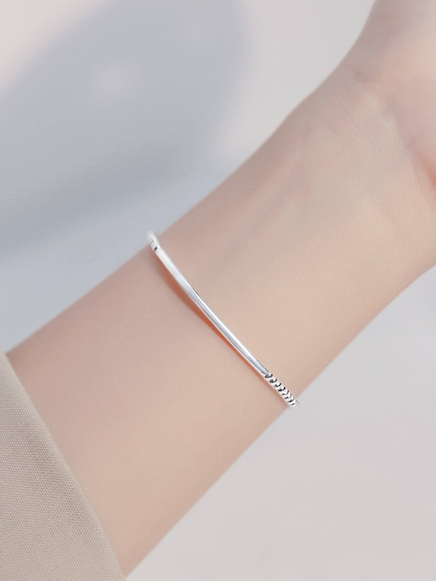 Sterling Silver Thin Elastic Stretch Bead Ball Noodle Tube Bracelet 16cm - Small Wrist - sugarkittenlondon