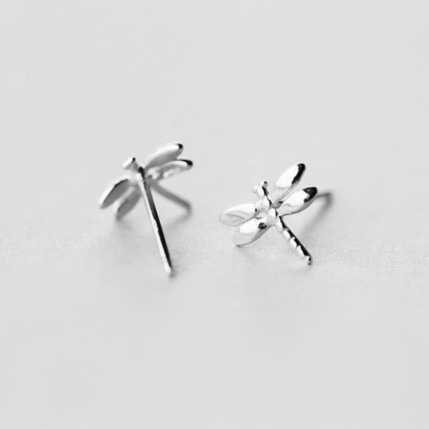 Sterling Silver Dragonfly Shiny Polished Plain Stud Earrings Boxed - sugarkittenlondon