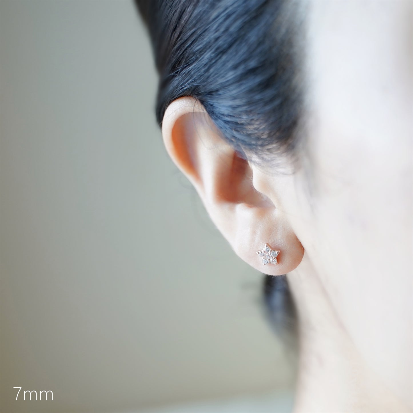 Sterling Silver Paved CZ Star Stud Earrings Rhodium Gold Rose Gold Tones 4 - 7mm