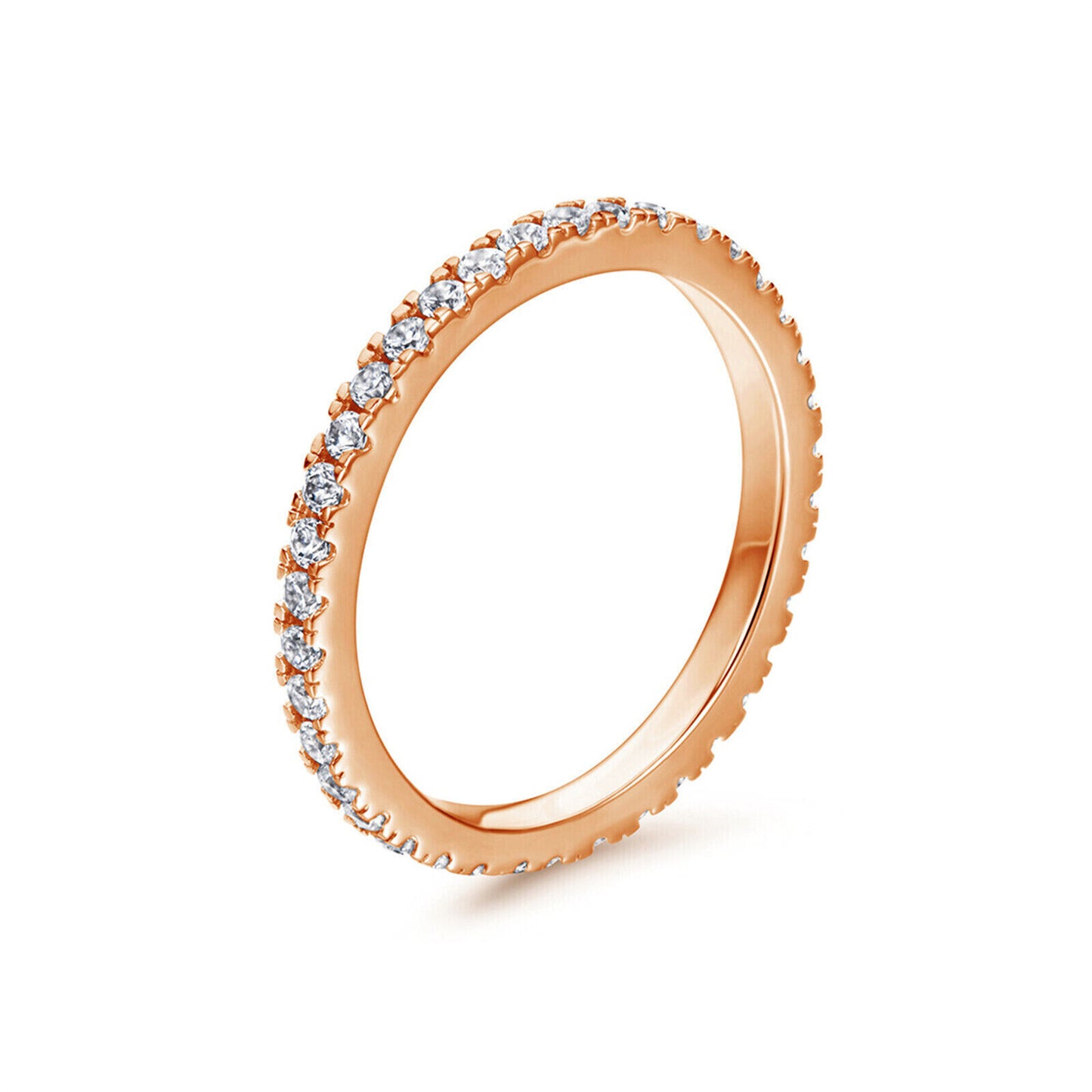 Rose Gold on Sterling Silver Full Eternity 2mm Paved CZ Crystal Band Ring I - U - sugarkittenlondon