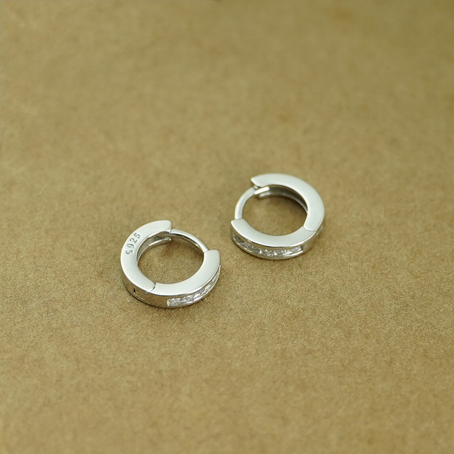 Sterling Silver 7mm Huggie Hoop Channel CZ Cuff Eternity Earrings P3 - sugarkittenlondon
