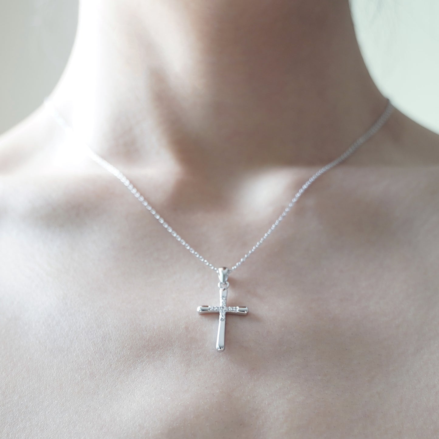 Sterling Silver CZ Crusted Cross Pendant Necklace with Chain