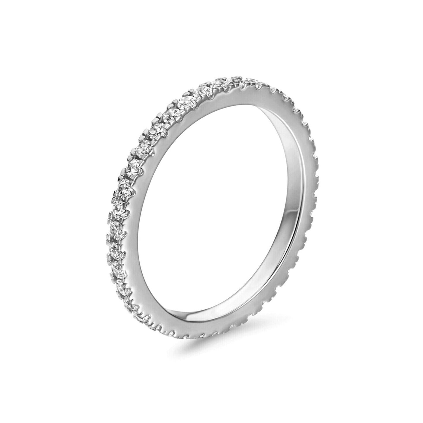 Sterling Silver Full Eternity 2mm Paved CZ Crystal Stacking Band Ring I - U - sugarkittenlondon