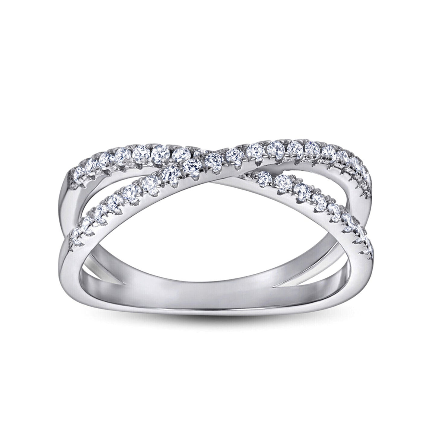 Sterling Silver Criss Cross Infinity Half Eternity 1.5mm Paved CZ Ring J - T1/2 - sugarkittenlondon