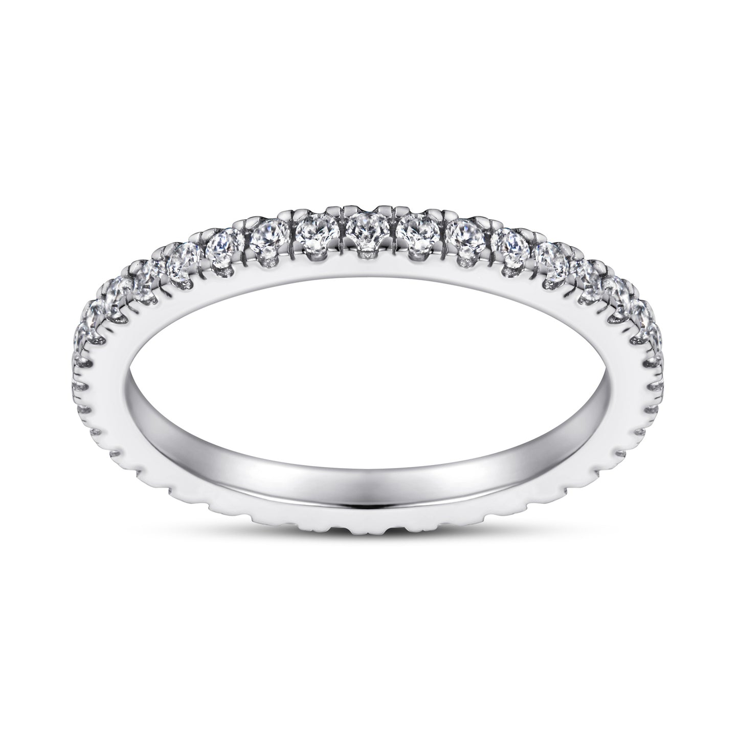 Sterling Silver Full Eternity 2mm Paved CZ Crystal Stacking Band Ring I - U - sugarkittenlondon