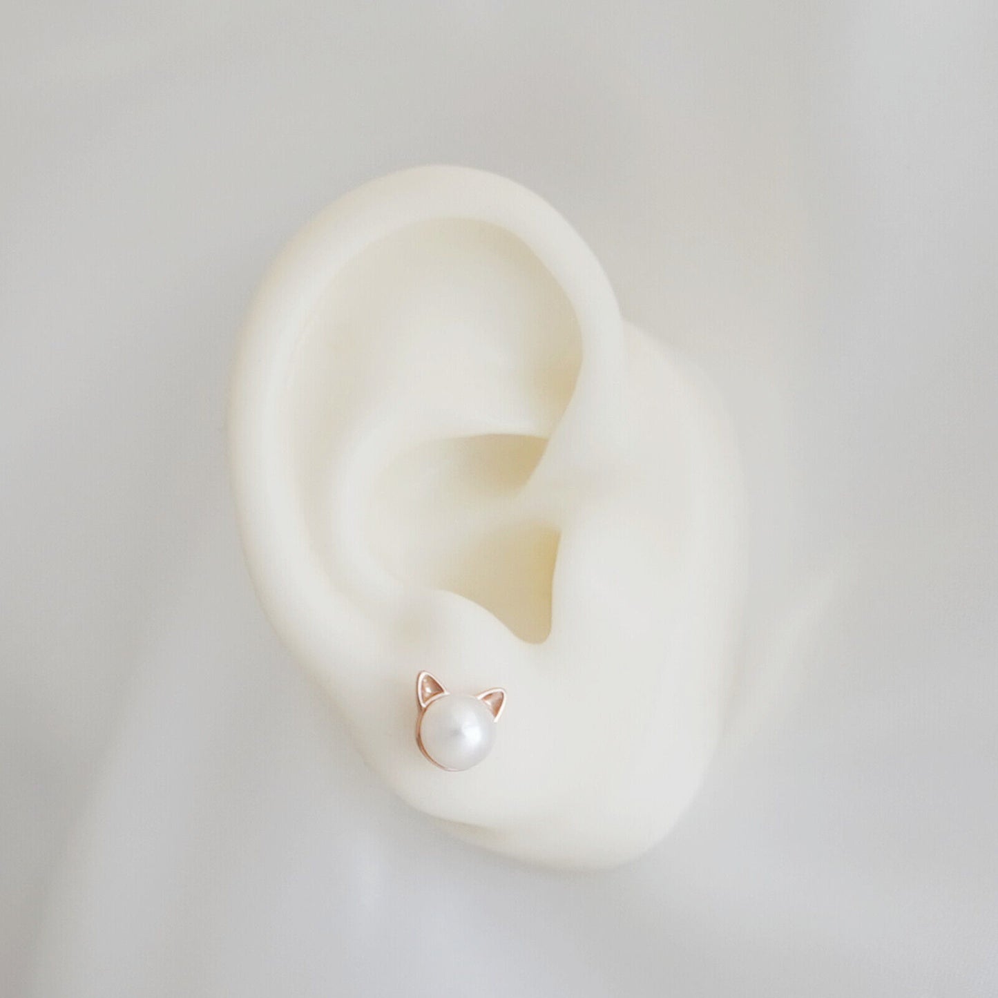 Sterling Silver 7mm Cultured Freshwater Pearl Cat Kitten Stud Earrings Pendant Necklace 3 Tones - sugarkittenlondon