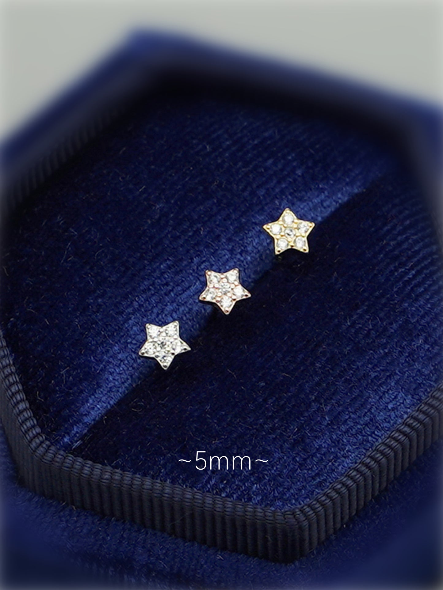 Sterling Silver Paved CZ Star Stud Earrings Rhodium Gold Rose Gold Tones 4 - 7mm
