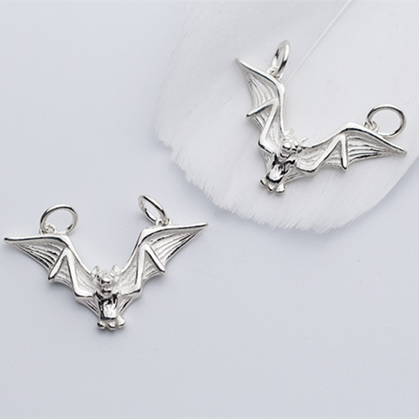 Sterling Silver Flying Bat Gothic Feather Wing Halloween Connector Charm Pendant - sugarkittenlondon