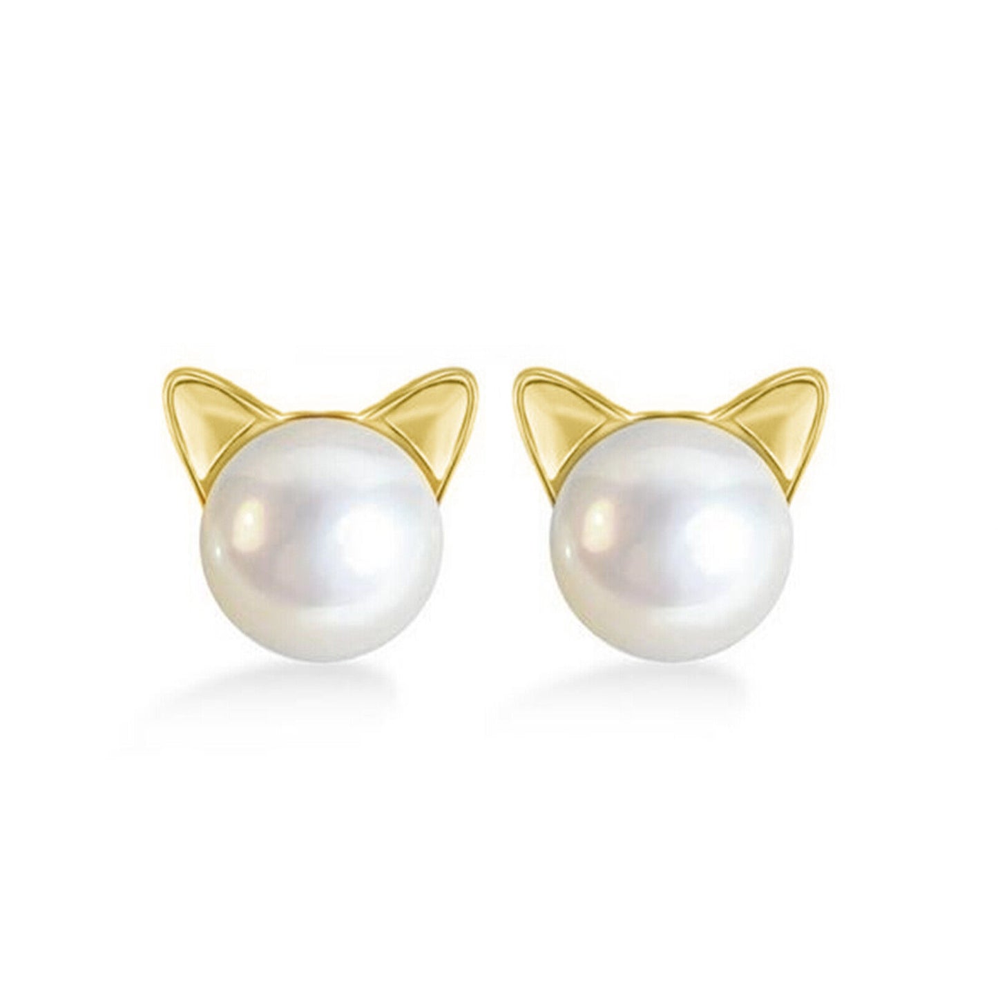 Sterling Silver 7mm Cultured Freshwater Pearl Cat Kitten Stud Earrings Pendant Necklace 3 Tones - sugarkittenlondon