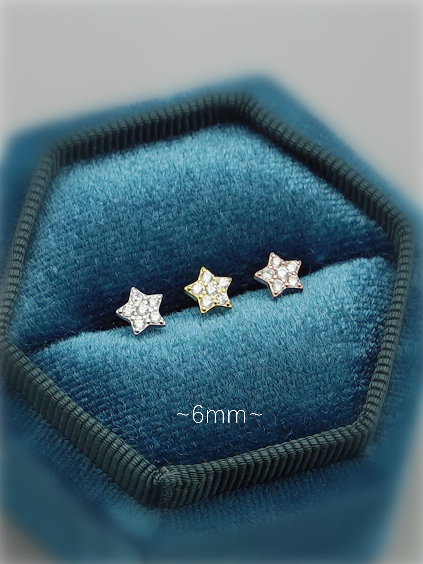 Sterling Silver Paved CZ Star Stud Earrings Rhodium Gold Rose Gold Tones 4 - 7mm