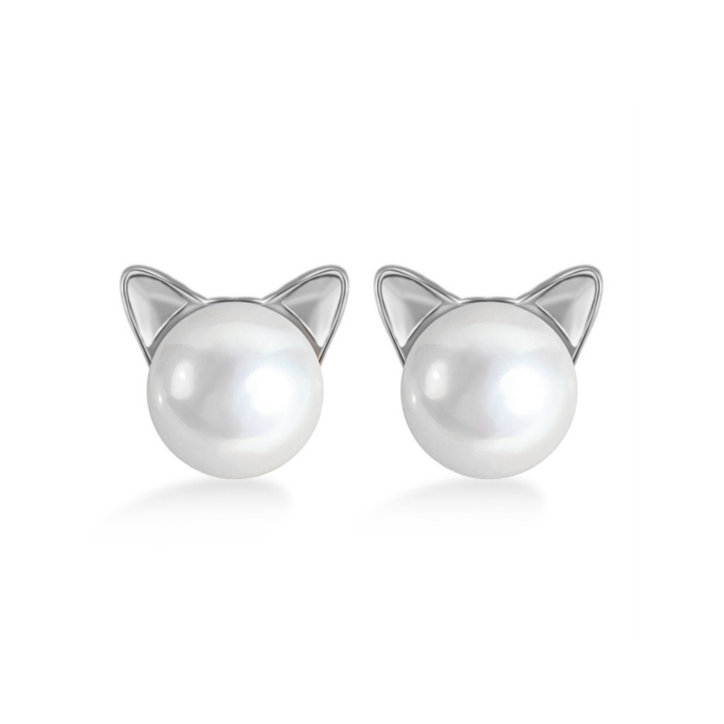 Sterling Silver 7mm Cultured Freshwater Pearl Cat Kitten Stud Earrings Pendant Necklace 3 Tones - sugarkittenlondon