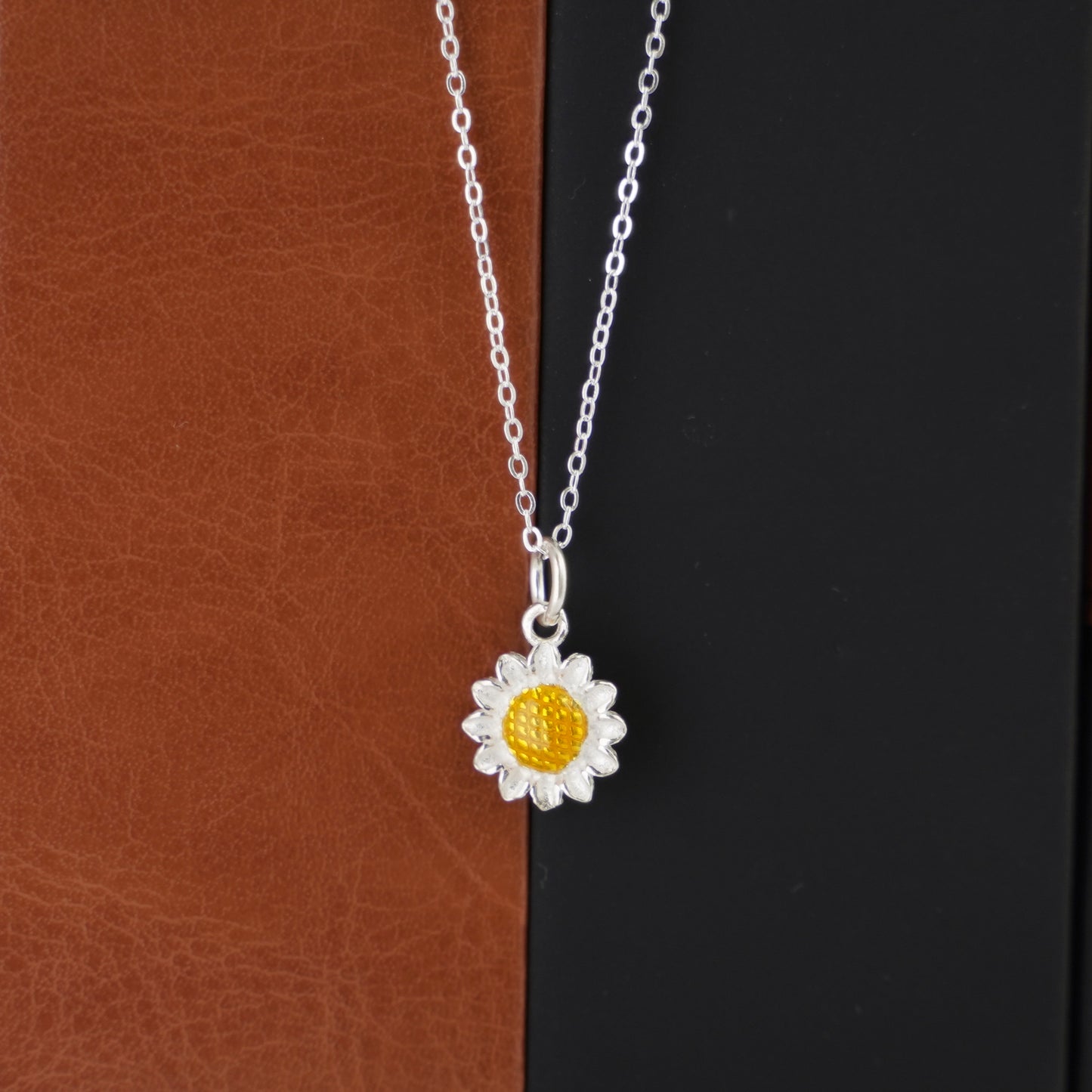 Sterling Silver Yellow Glazed Sun Flower Charm Pendant - sugarkittenlondon