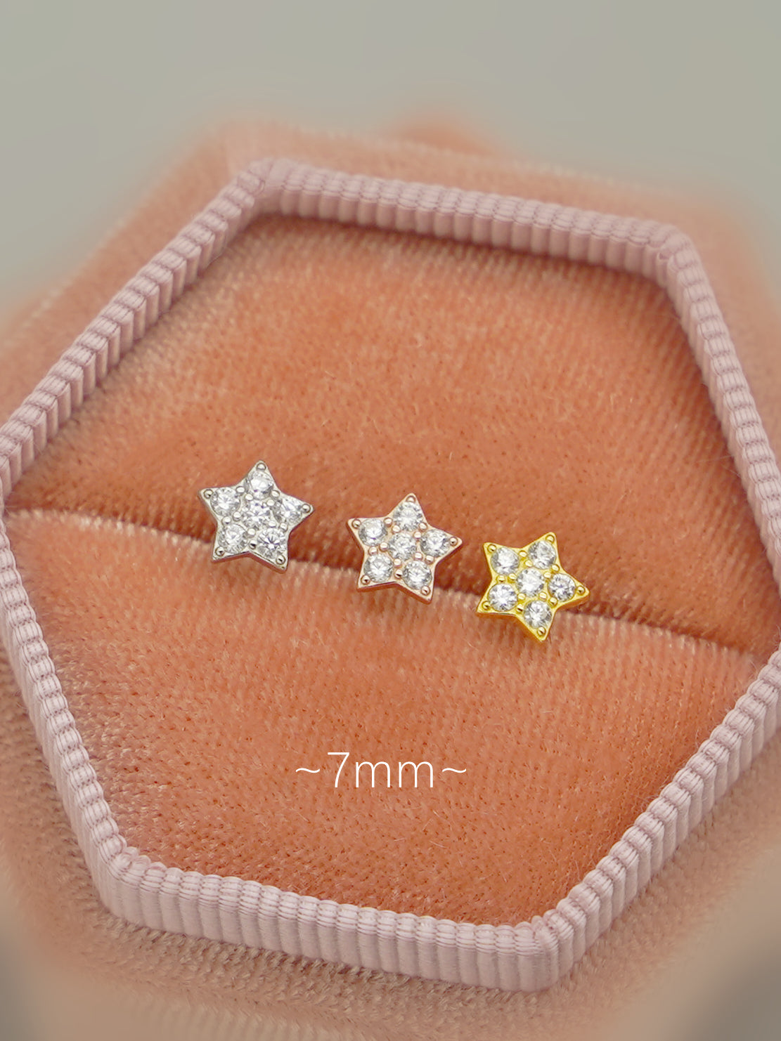 Sterling Silver Paved CZ Star Stud Earrings Rhodium Gold Rose Gold Tones 4 - 7mm