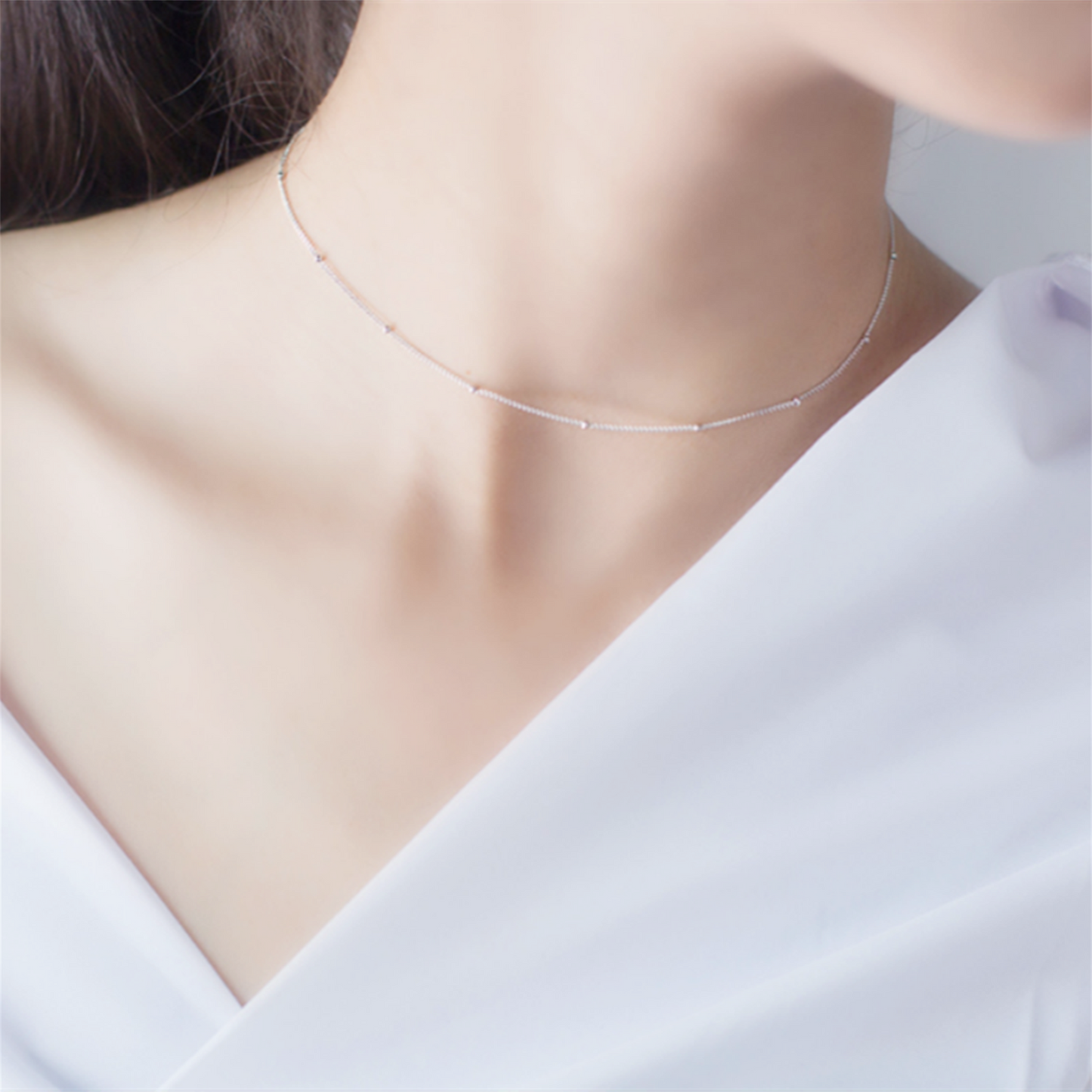 Sterling Silver 1mm Flat Beaded Satellite Choker Belcher Curb Trace Chain Necklace 3 Tones - sugarkittenlondon