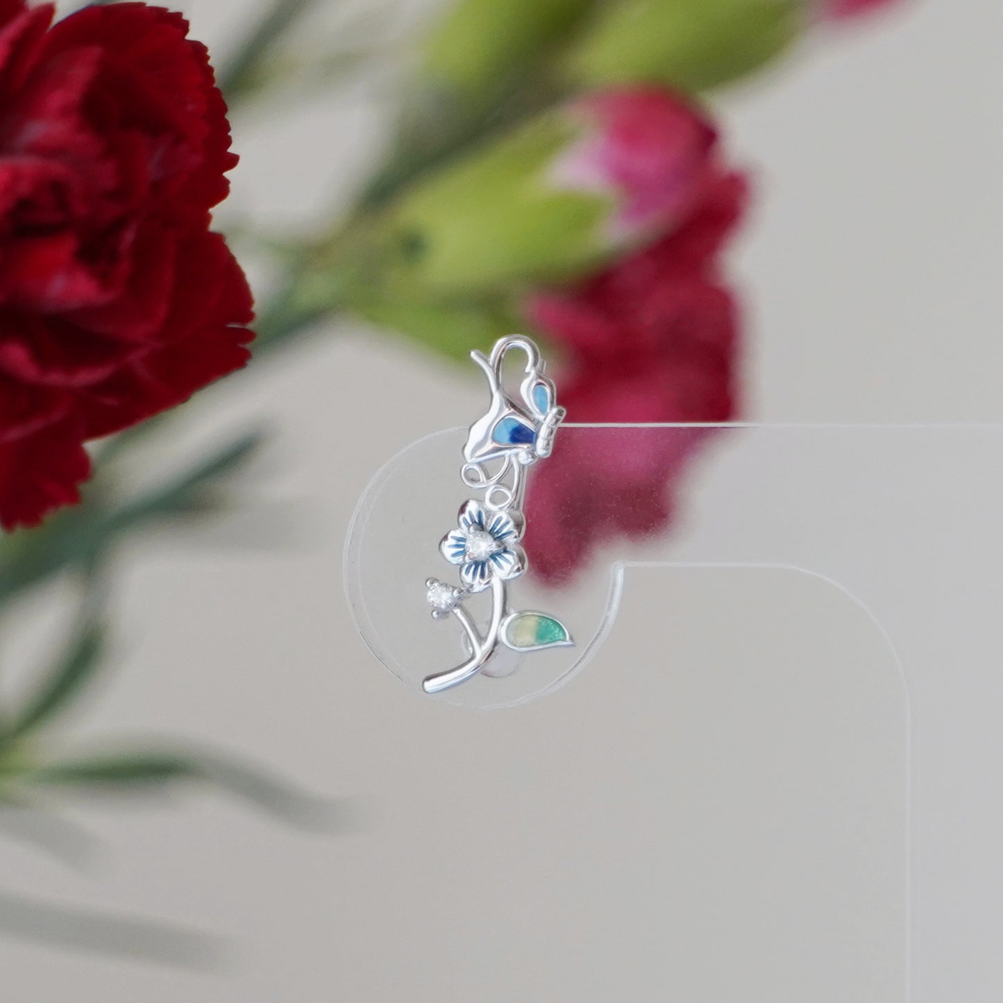 Stunning Sterling Silver Blue Enamel Butterfly Cuff Climber Crawler Earrings