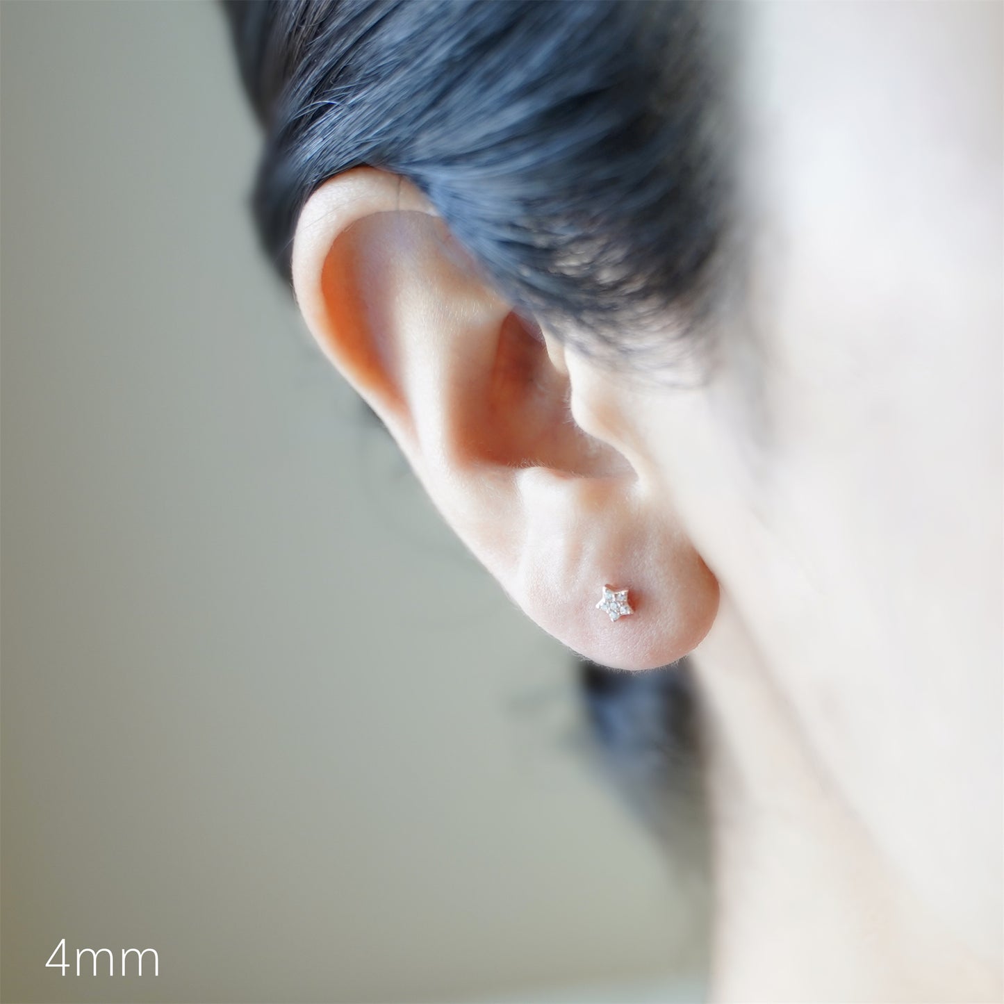Sterling Silver Paved CZ Star Stud Earrings Rhodium Gold Rose Gold Tones 4 - 7mm