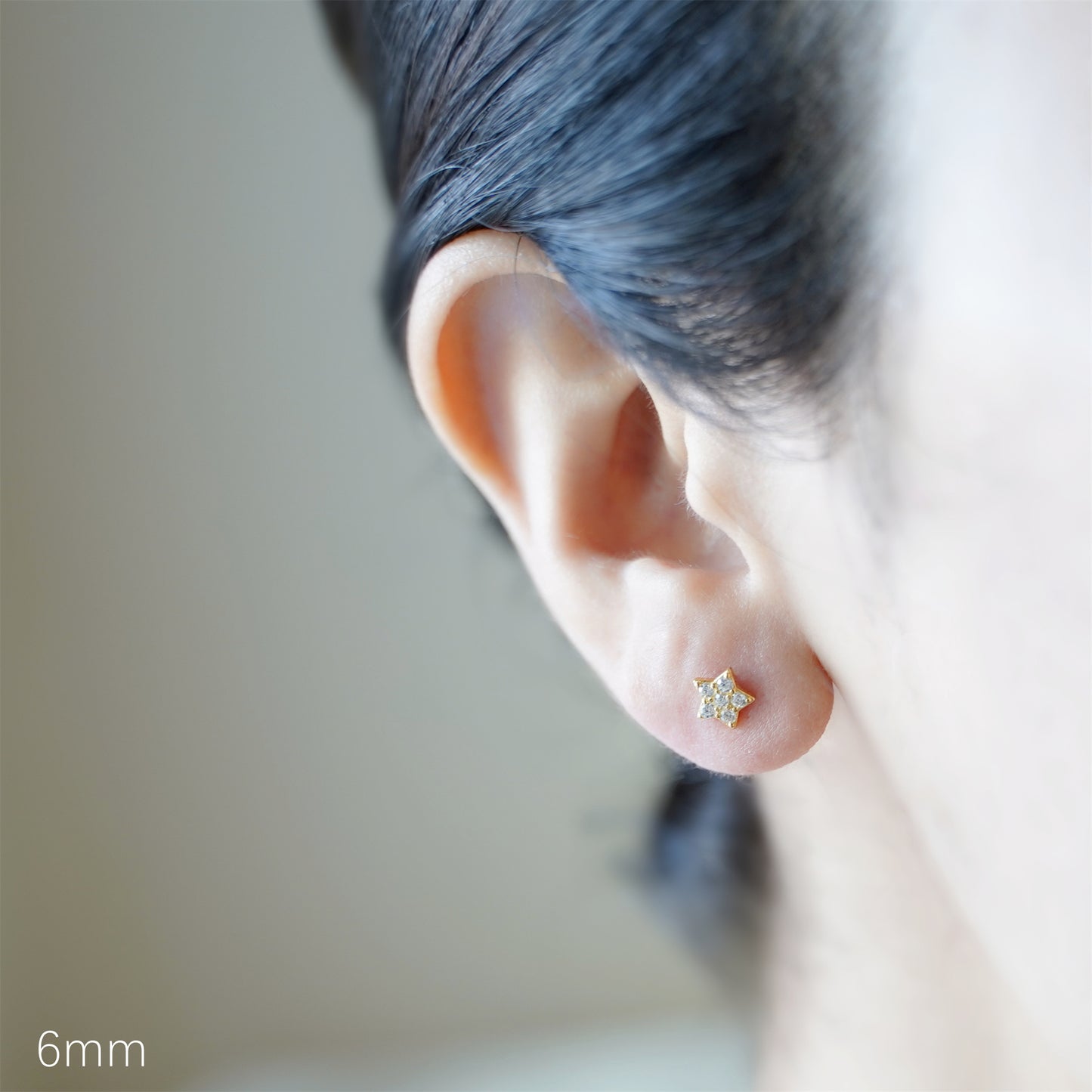 Sterling Silver Paved CZ Star Stud Earrings Rhodium Gold Rose Gold Tones 4 - 7mm