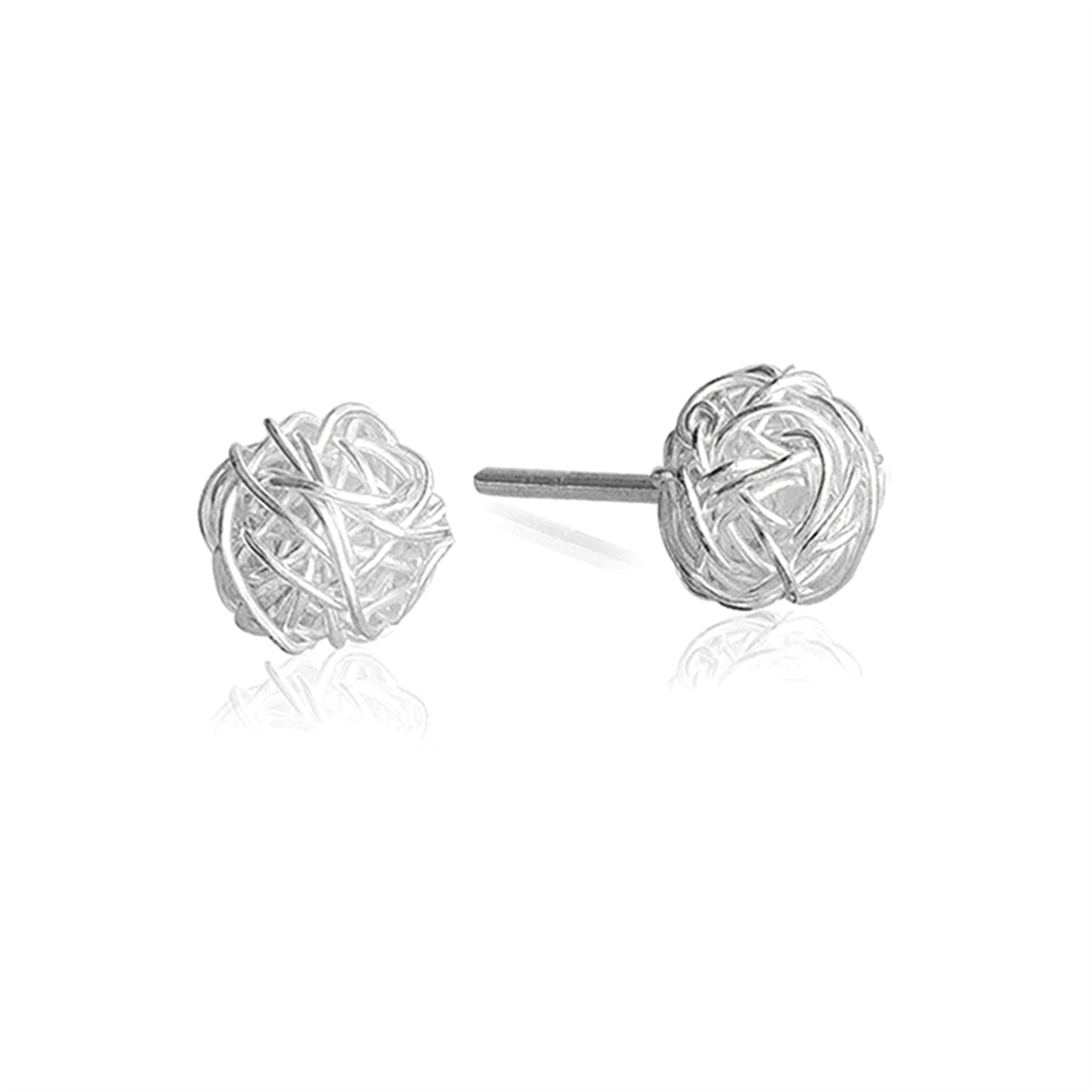 Sterling Silver 8mm Twisted Love Knot Wool Ball Stud Earrings