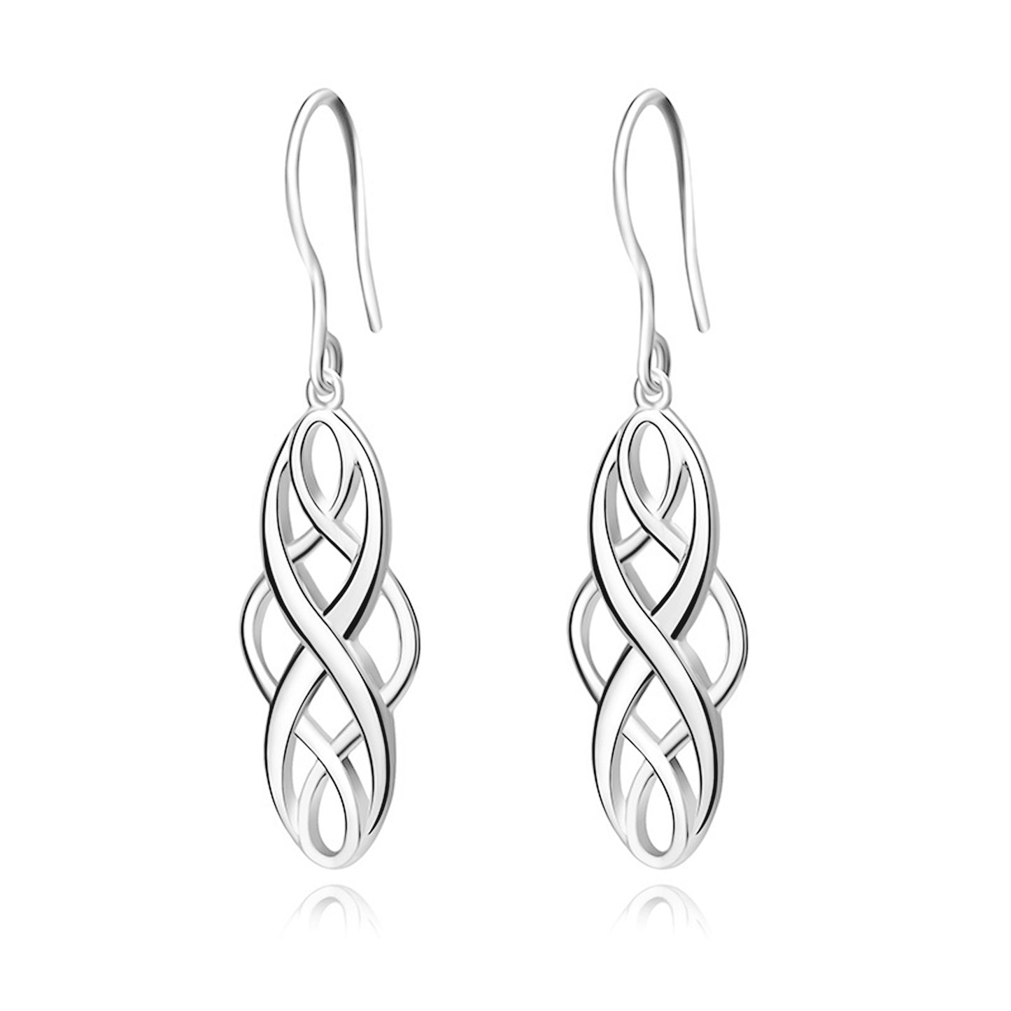 Sterling Silver Elegant Dangly Celtic Oval Knot Drop Dangle Hook Earrings - sugarkittenlondon