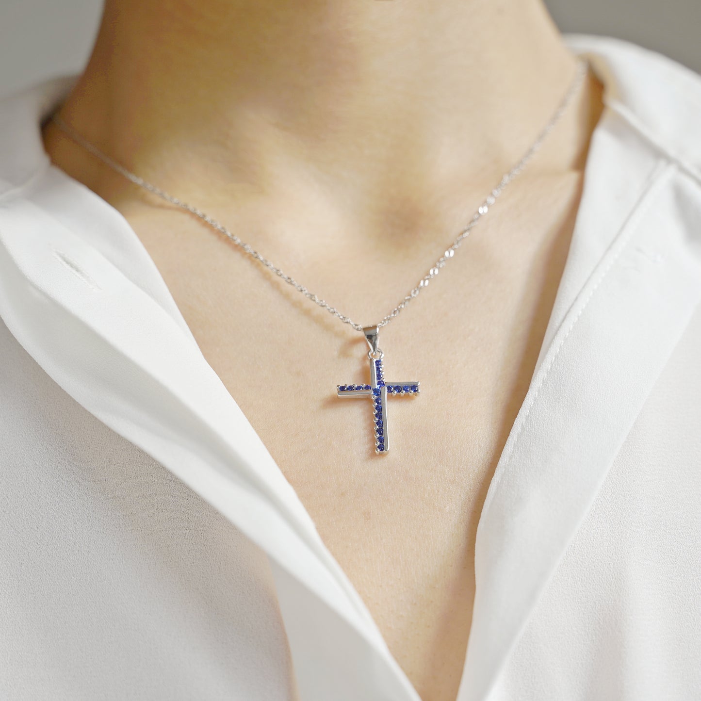 SKL Sterling Silver Half CZ Paved Christian Cross Pendant Necklace Choice of Colours