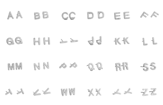 Sterling Silver CZ Alphabet Letter Stud Earrings A-Z - Paved with Cubic Zirconia
