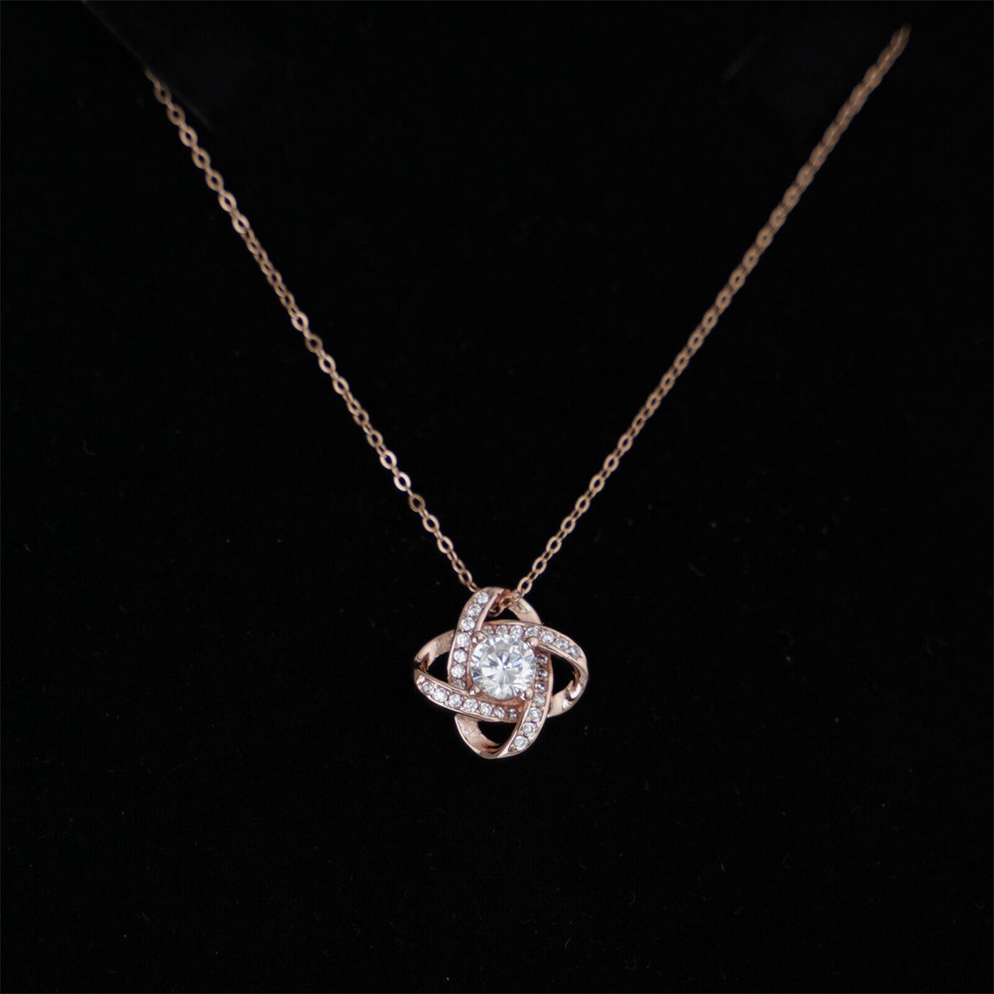 Sterling Silver 14mm Halo CZ Knot Flower Pendant Necklace Rhodium / Rose Gold - sugarkittenlondon