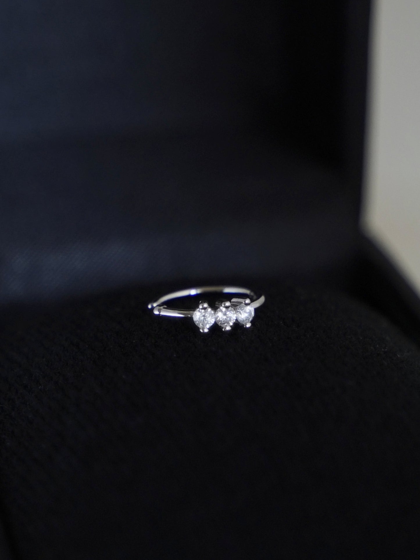Sterling Silver Nose Ring Nose Hoop Paved CZ Crystal Flower Three Stones 2 Tones - sugarkittenlondon