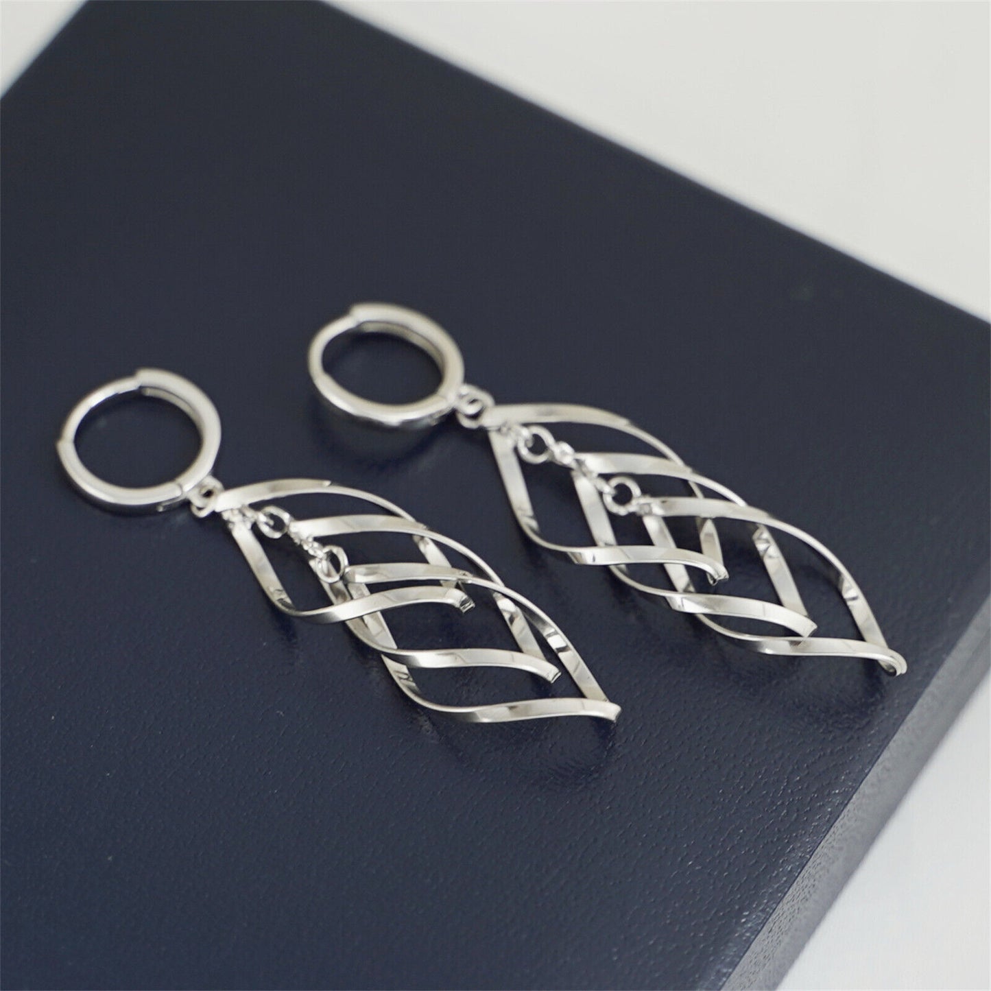 925 Sterling Silver Triple-Layer Dangly Teardrop Hoop Earrings