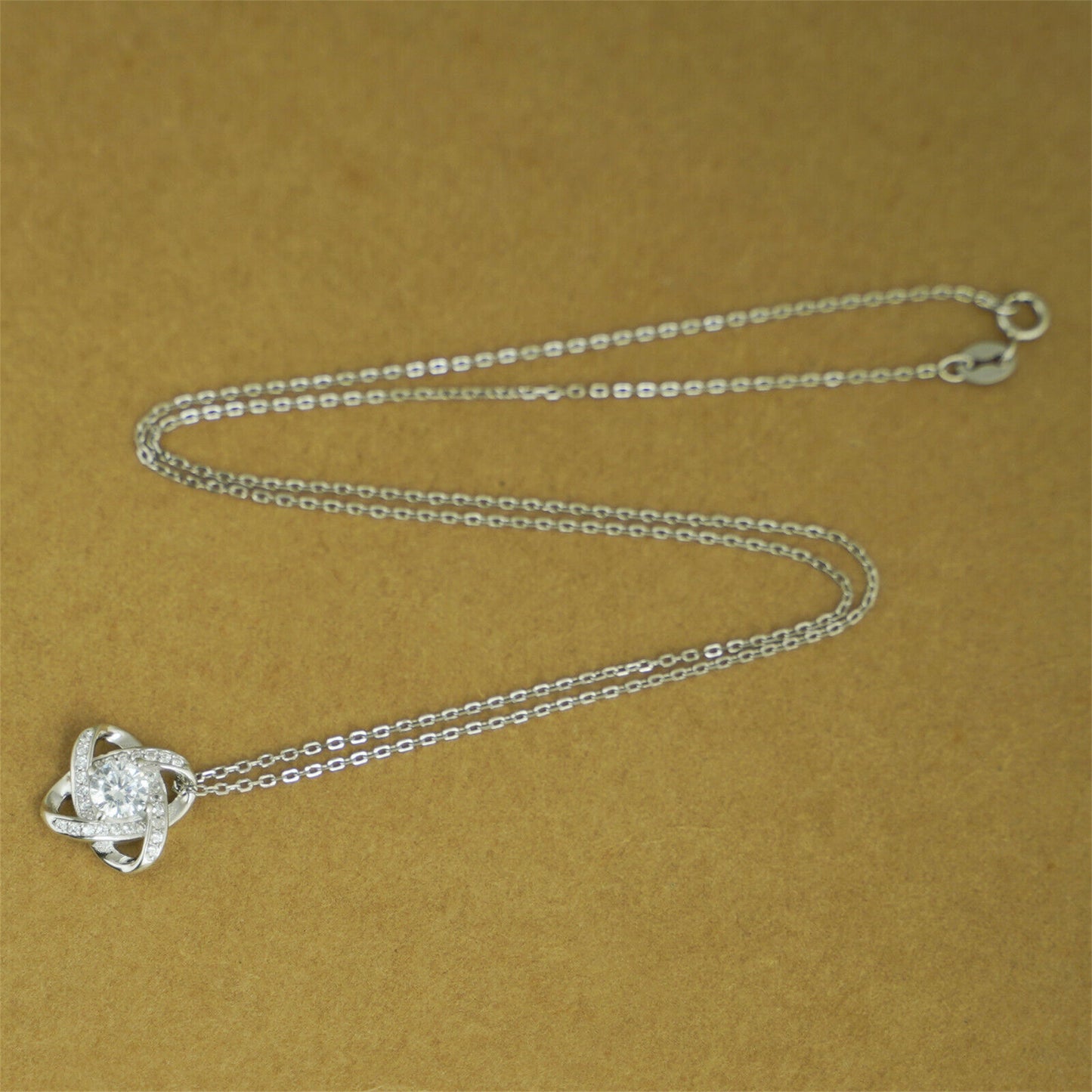 Sterling Silver 14mm Halo CZ Knot Flower Pendant Necklace Rhodium / Rose Gold - sugarkittenlondon