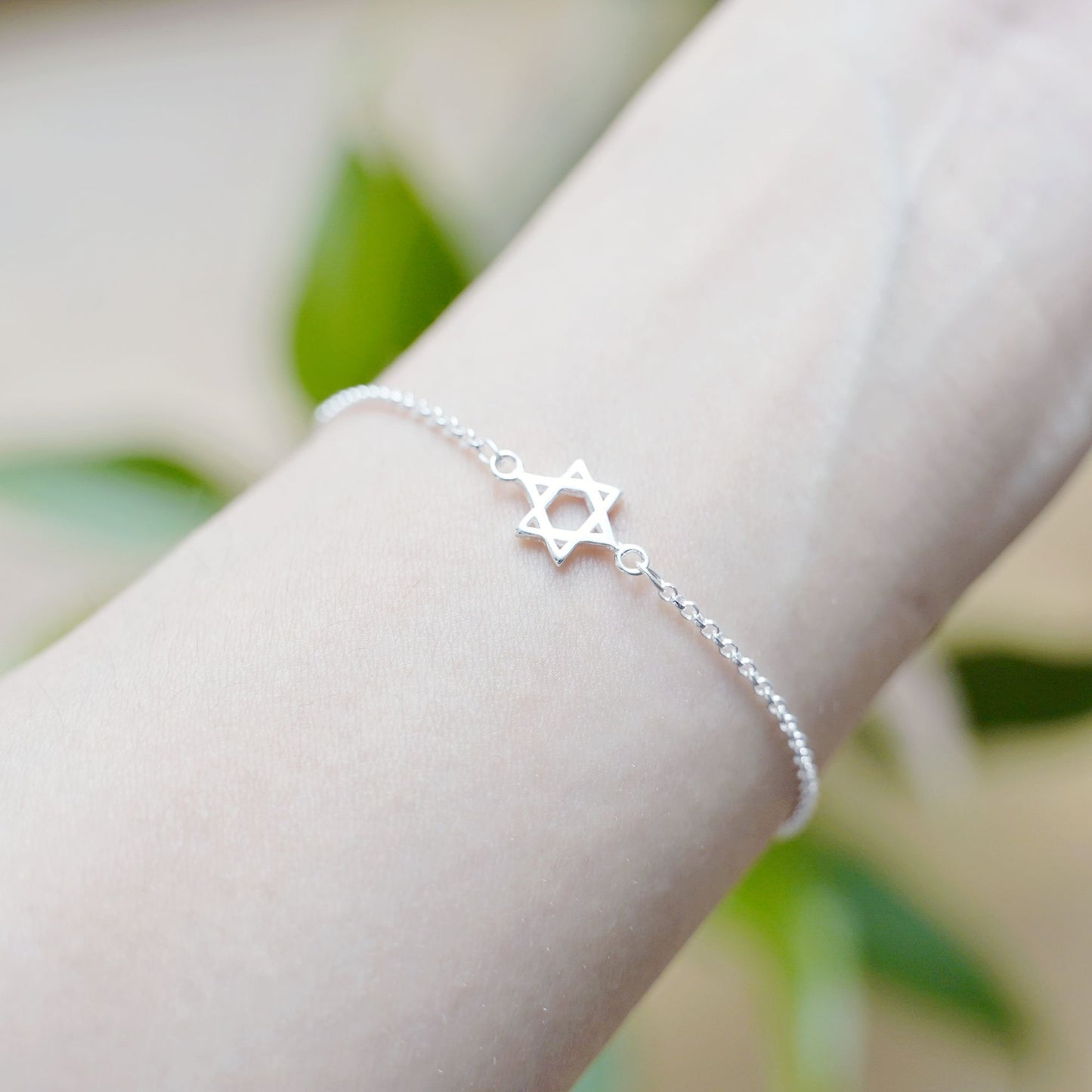Sterling Silver Star of David Bracelet with Round Belcher Chain