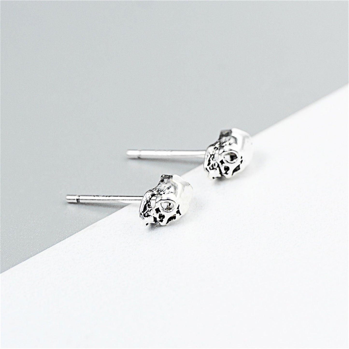 Sterling Silver Oxidized Small Punk Gothic Skull Statement Unisex Stud Earrings - sugarkittenlondon
