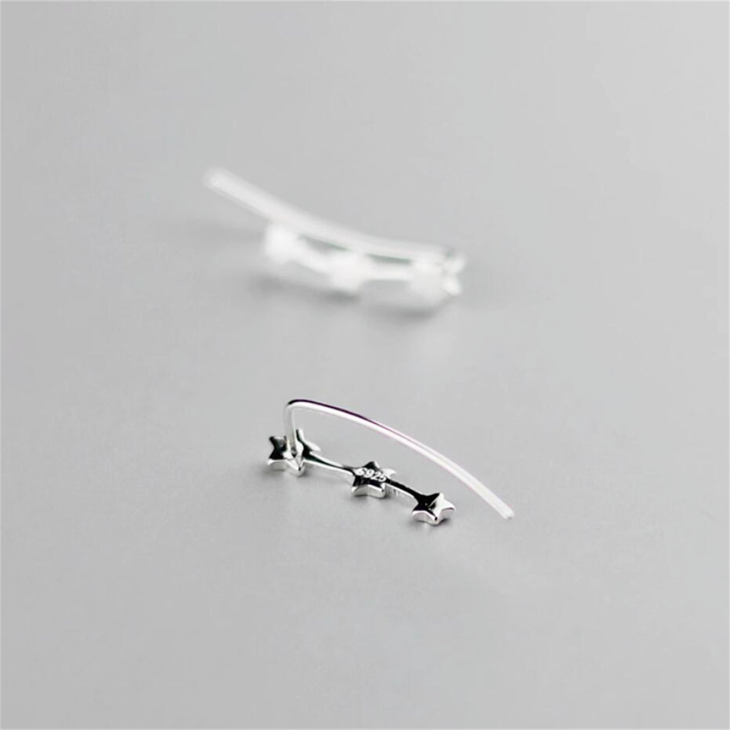 925 Sterling Silver Star Ear Climber Earrings with Triple Linked Stars