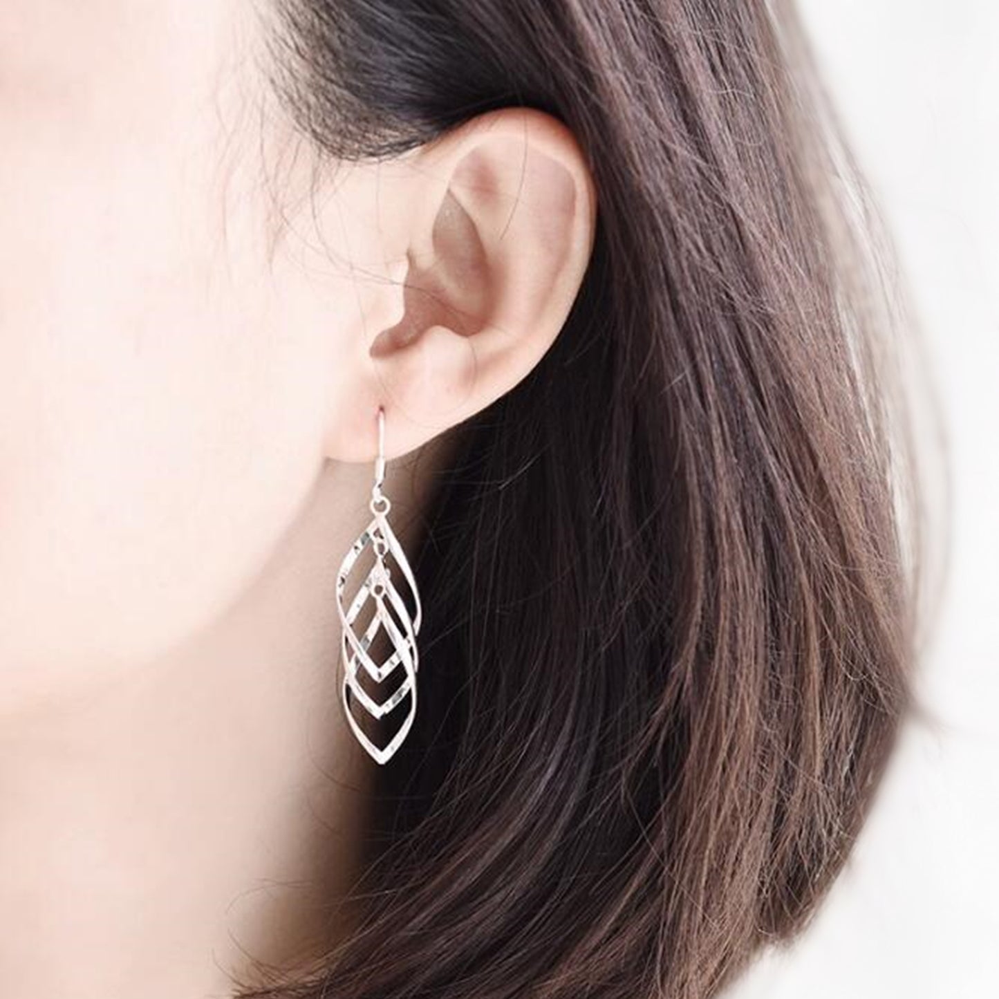 925 Sterling Silver Triple Layer Teardrop Hook Earrings