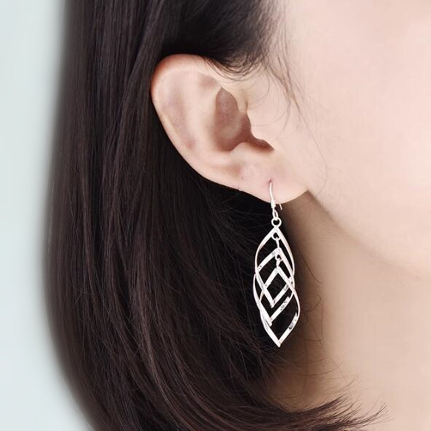 925 Sterling Silver Triple Layer Teardrop Hook Earrings