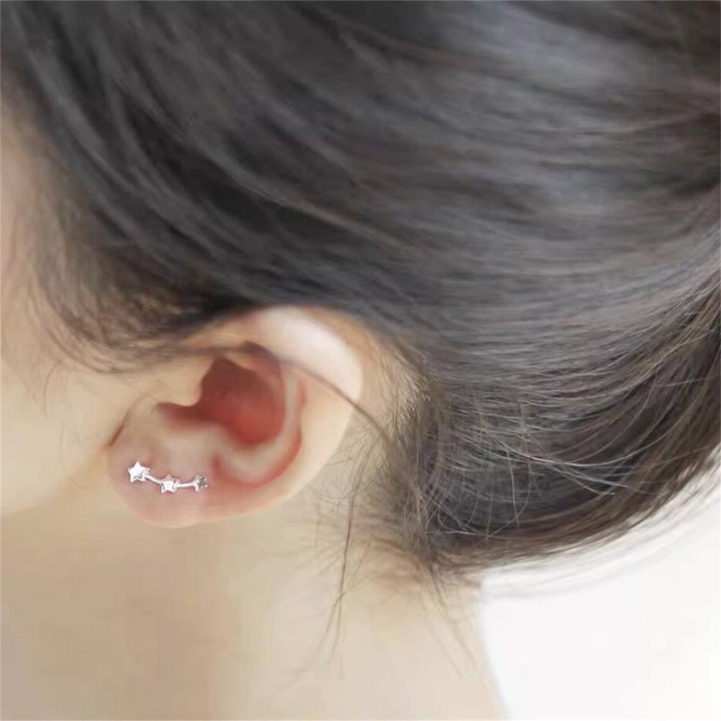 925 Sterling Silver Star Ear Climber Earrings with Triple Linked Stars