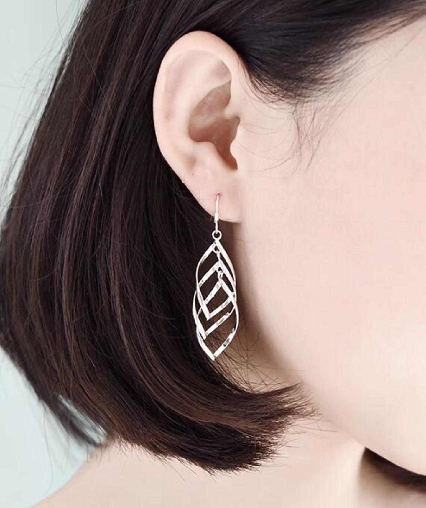 925 Sterling Silver Triple Layer Teardrop Hook Earrings
