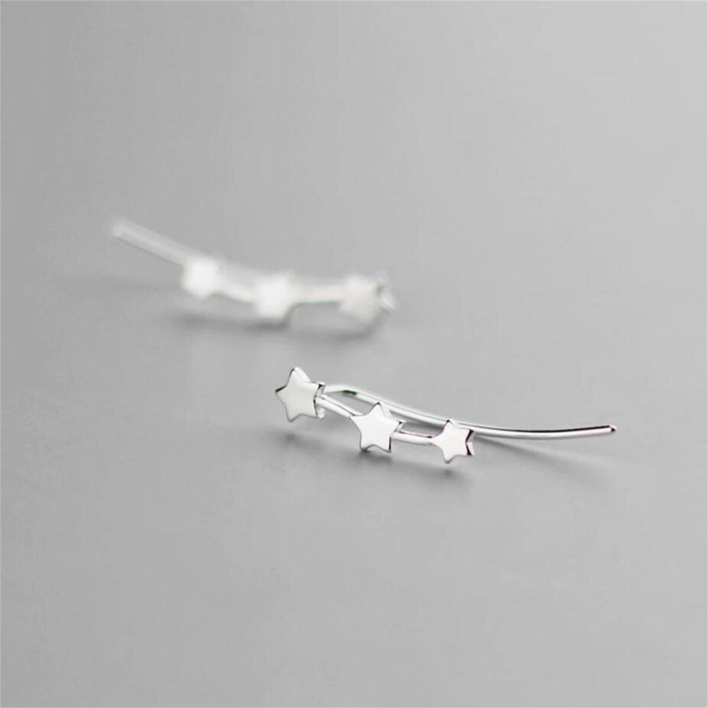 925 Sterling Silver Star Ear Climber Earrings with Triple Linked Stars