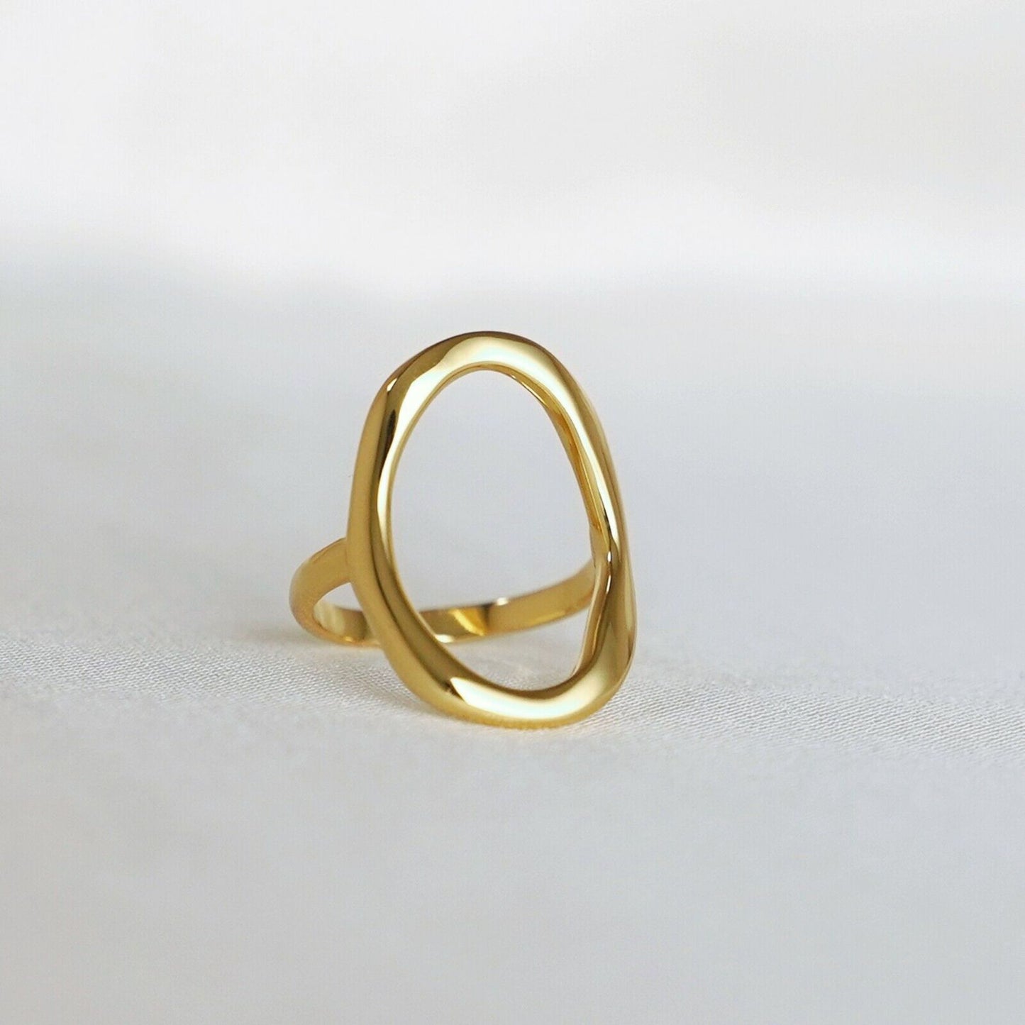 Gold on sterling silver rings chunky Shiny Bent oval shape cove ring - sugarkittenlondon
