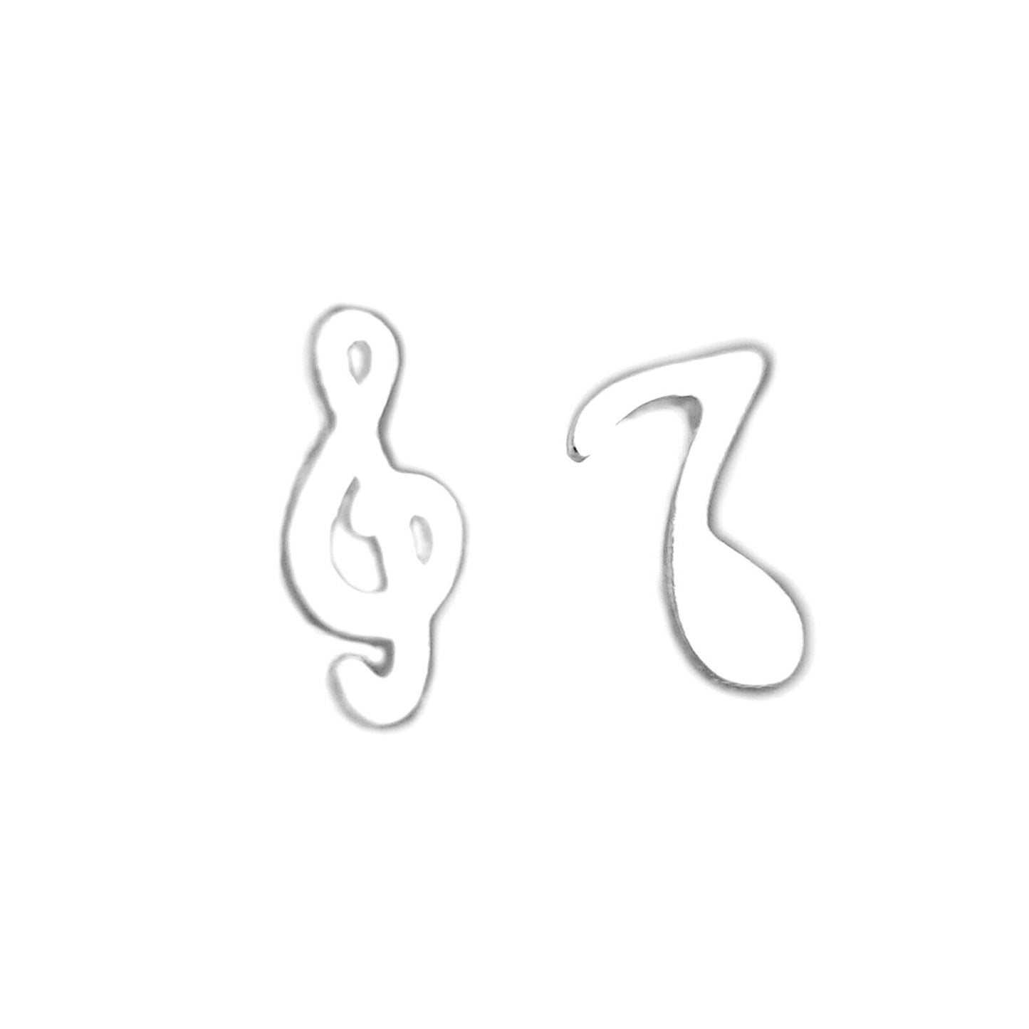 Sterling Silver Shiny Asymmetric Musical Note G Treble Clef Studs Earrings