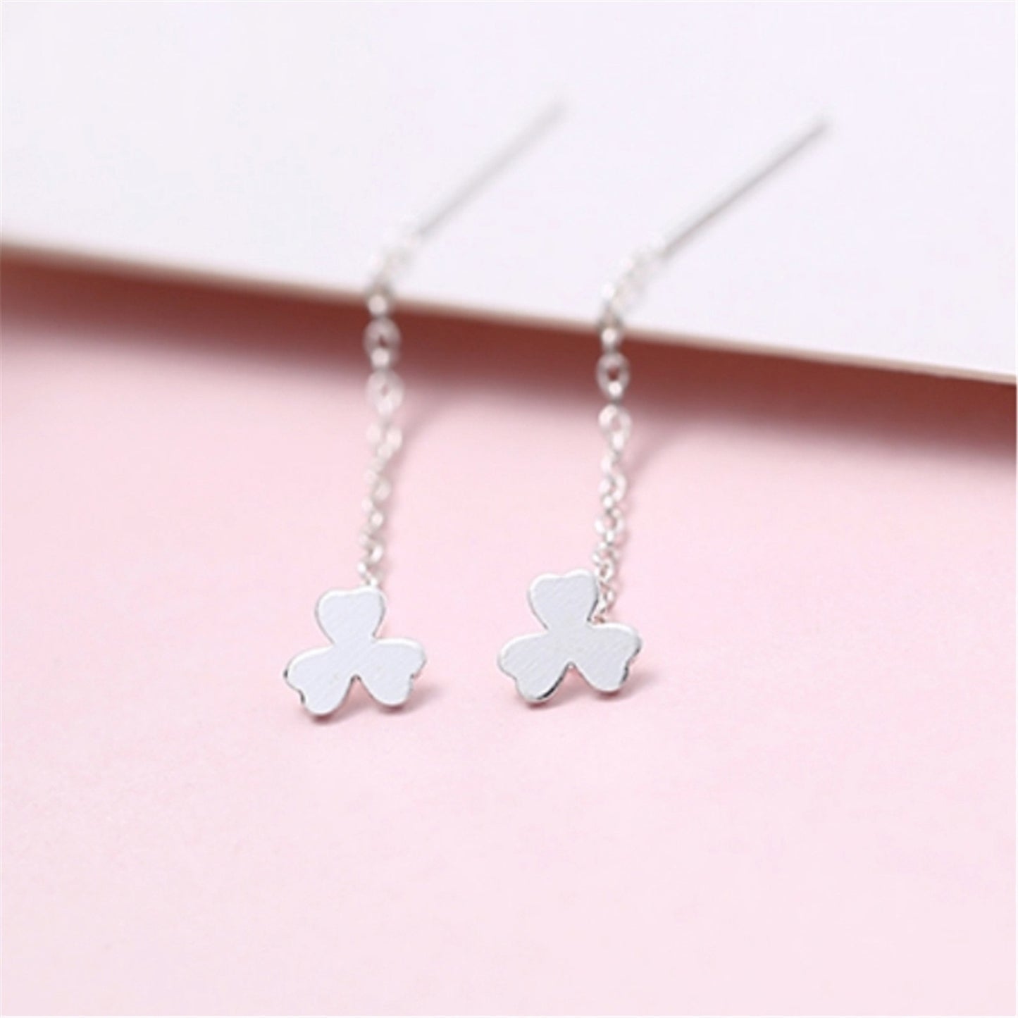 Sterling Silver Pull Through Clover Shamrock Threader Dangle Earrings - sugarkittenlondon
