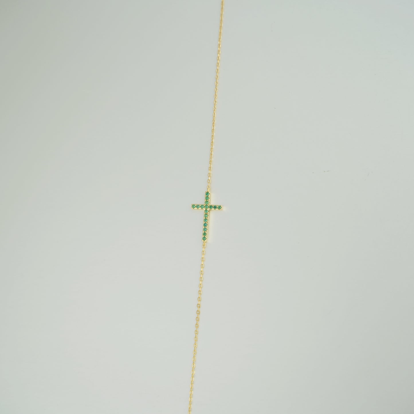 Gold-Plated Sterling Silver Green CZ Cross Pendant Necklace