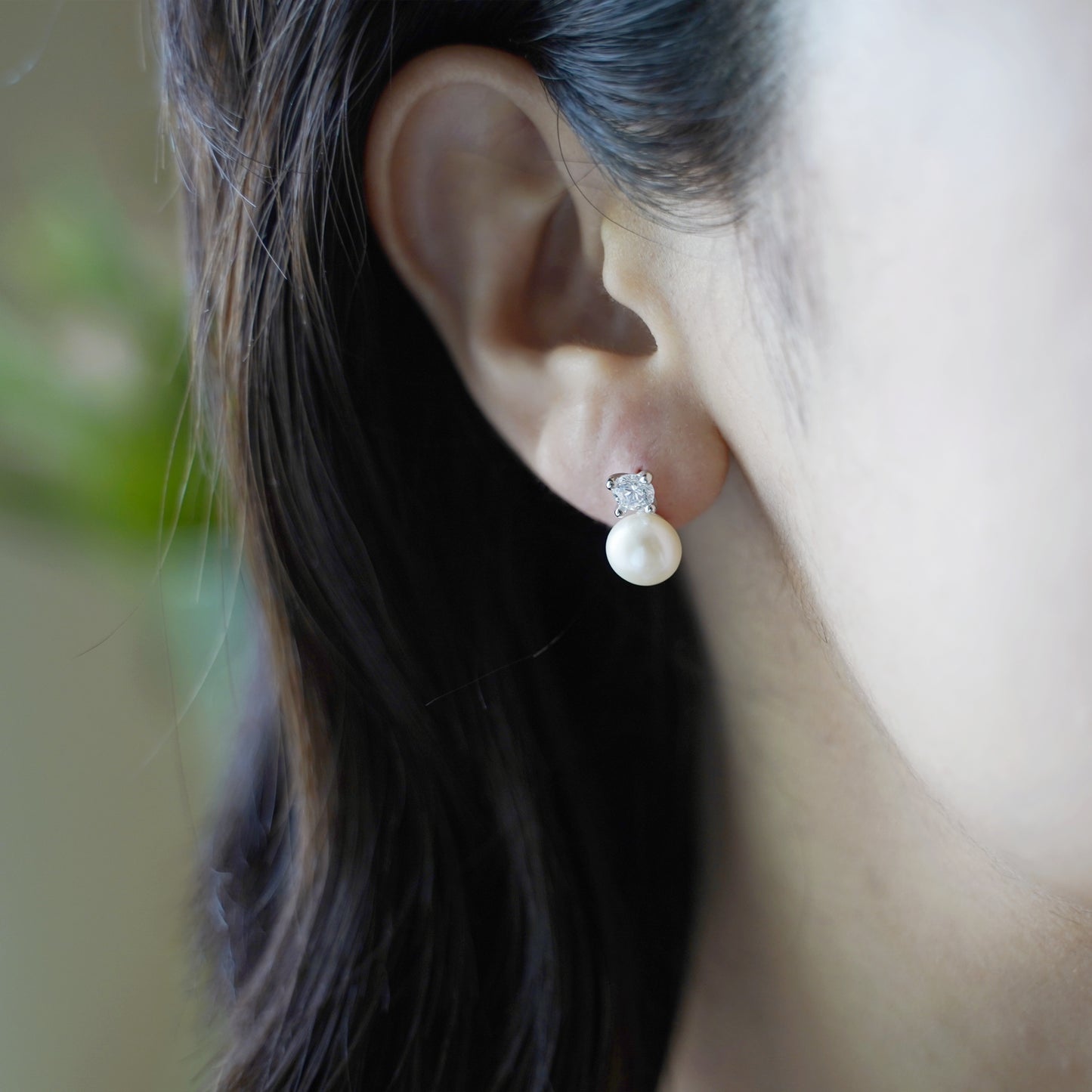 Sterling Silver 8MM Cultured White Freshwater Pearl 4mm CZ Studs Earrings - sugarkittenlondon