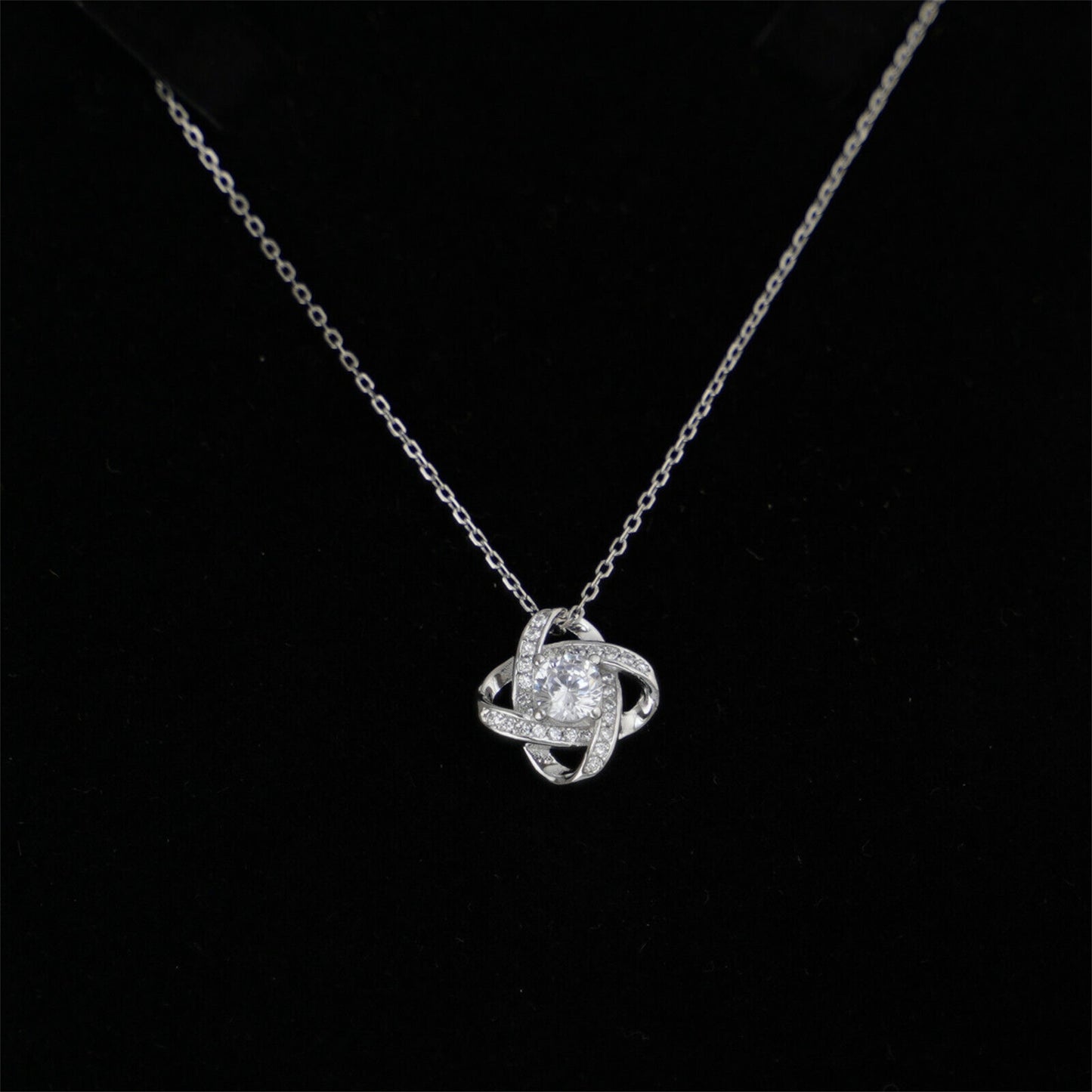Sterling Silver 14mm Halo CZ Knot Flower Pendant Necklace Rhodium / Rose Gold - sugarkittenlondon