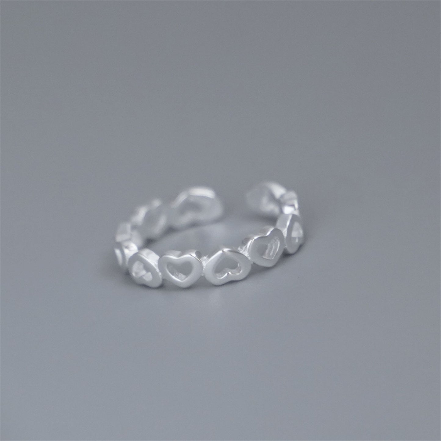 Sterling Silver Linked Love Hearts Knuckle Stackable Pinky Ring Open Band G - sugarkittenlondon